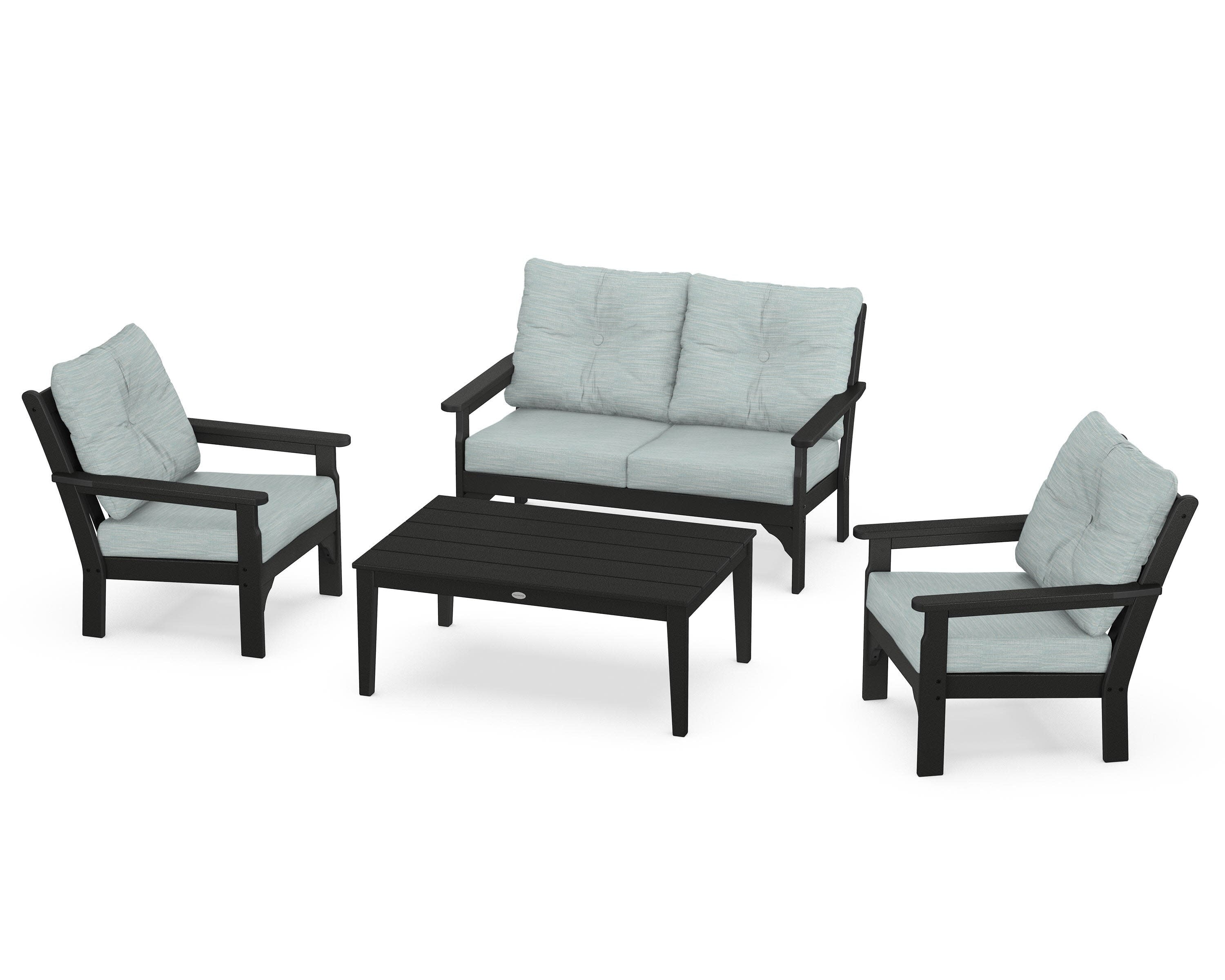 Vineyard 4-Piece Deep Seating Set in Black / Soothe Mist