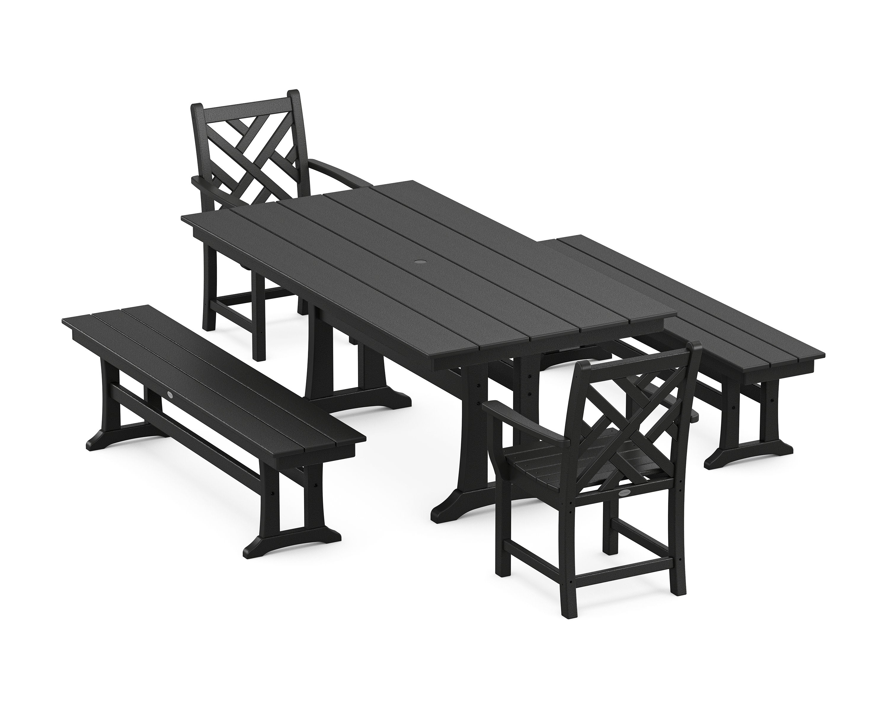 Chippendale 5-Piece Farmhouse Dining Set With Trestle Legs in Black