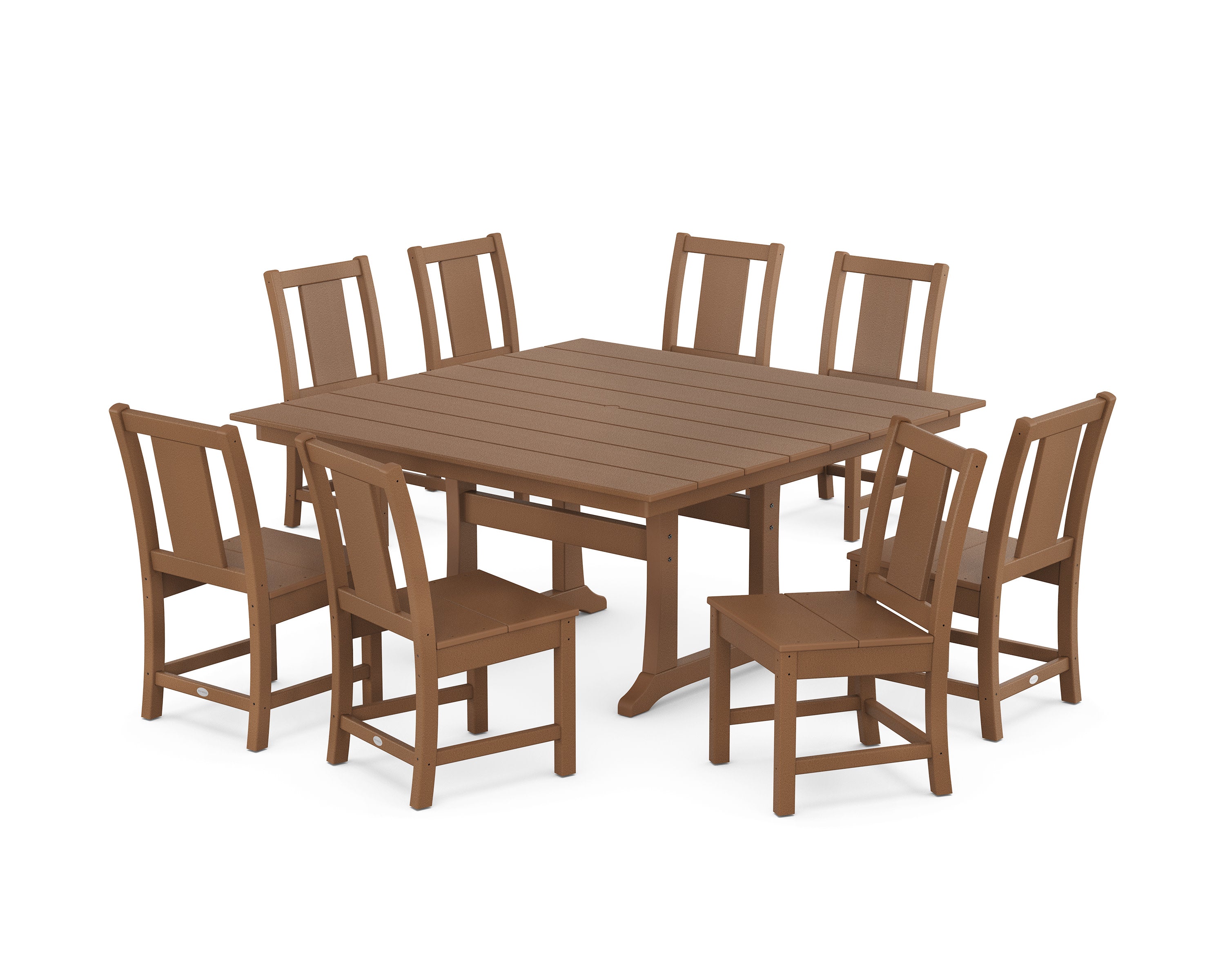 Prairie Side Chair 9-Piece Square Farmhouse Dining Set with Trestle Legs in Teak