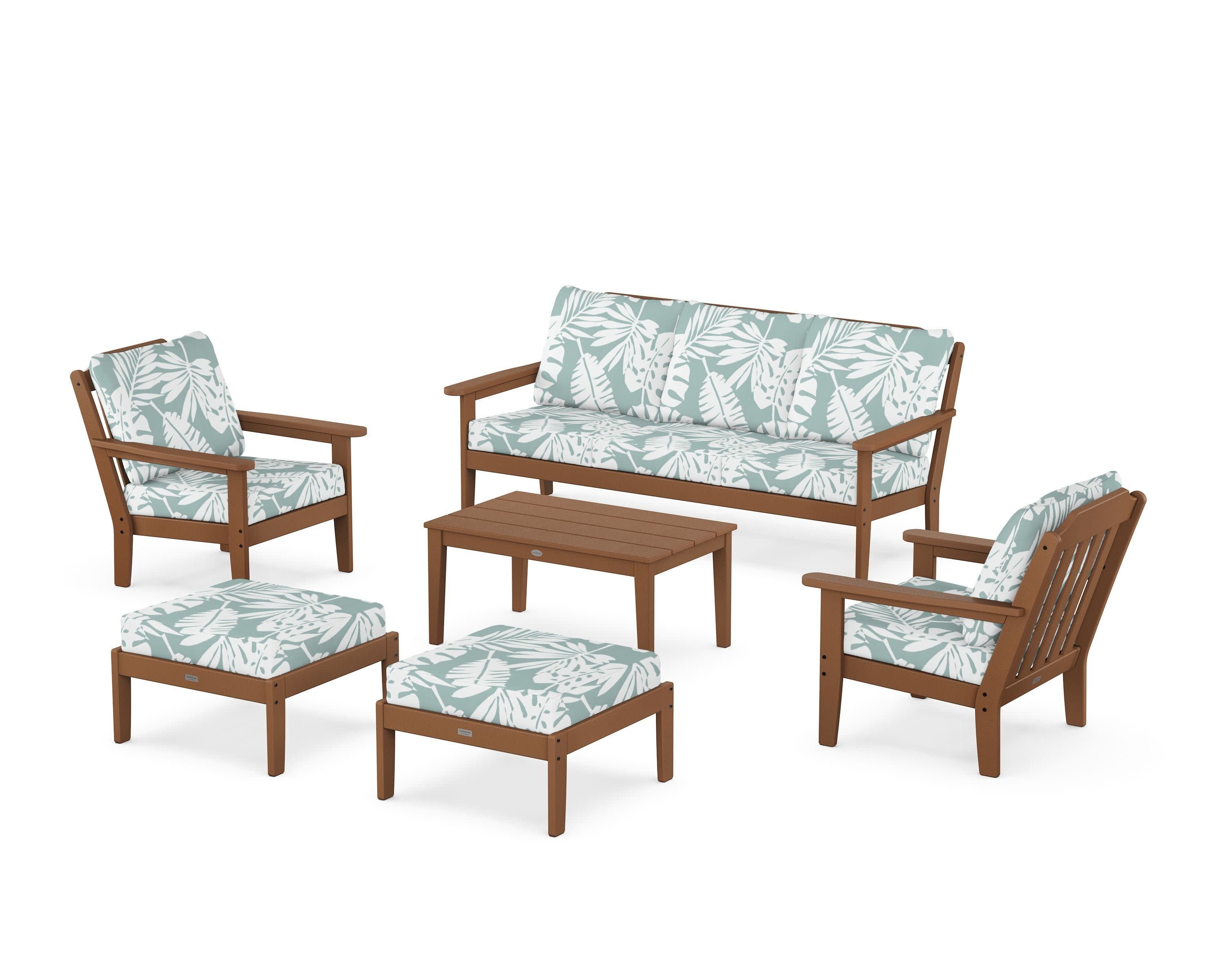 Cottage 6-Piece Lounge Sofa Set in Teak / Leaf Glacier Spa