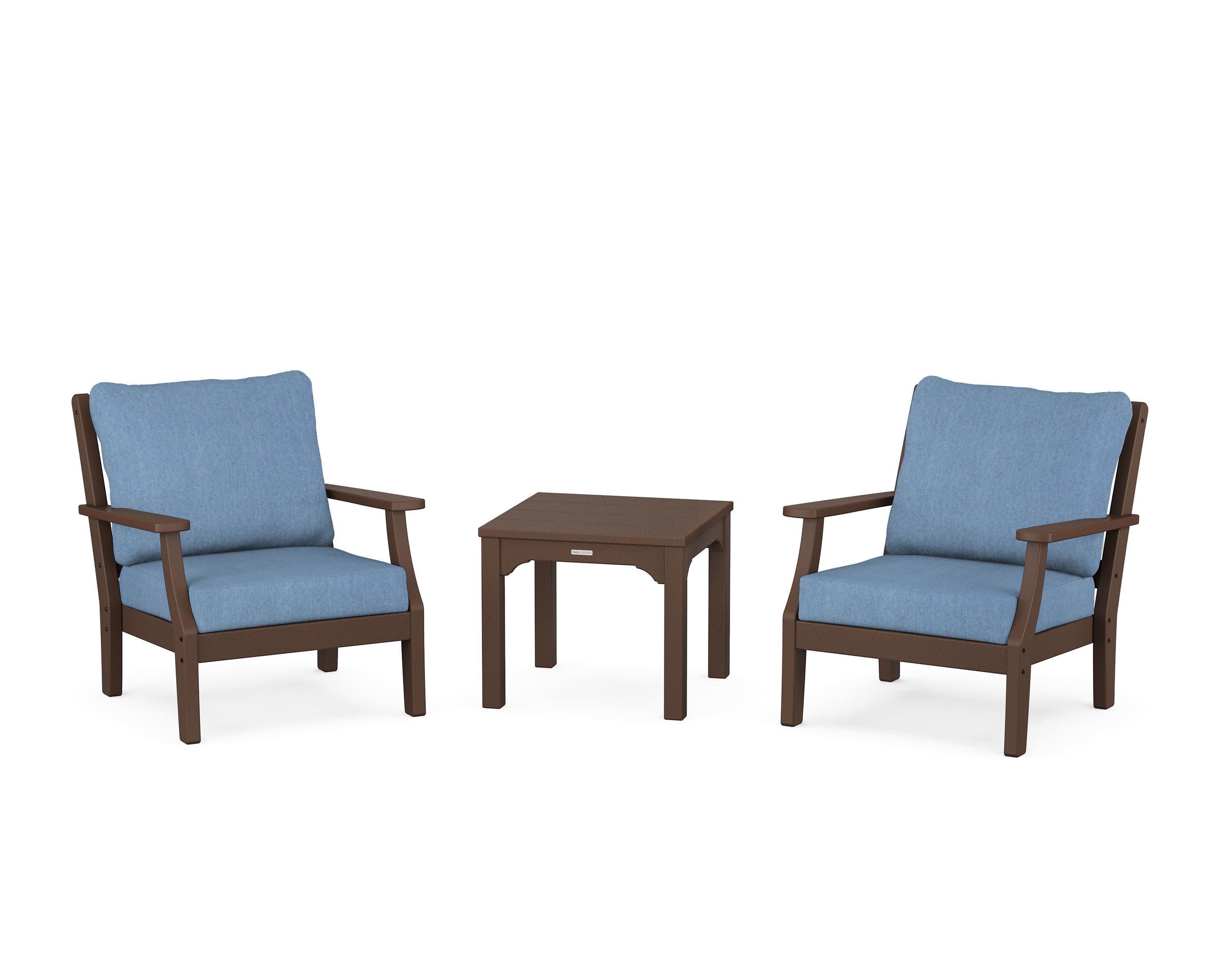 Chinoiserie 3-Piece Deep Seating Set in Mahogany / Sky Blue
