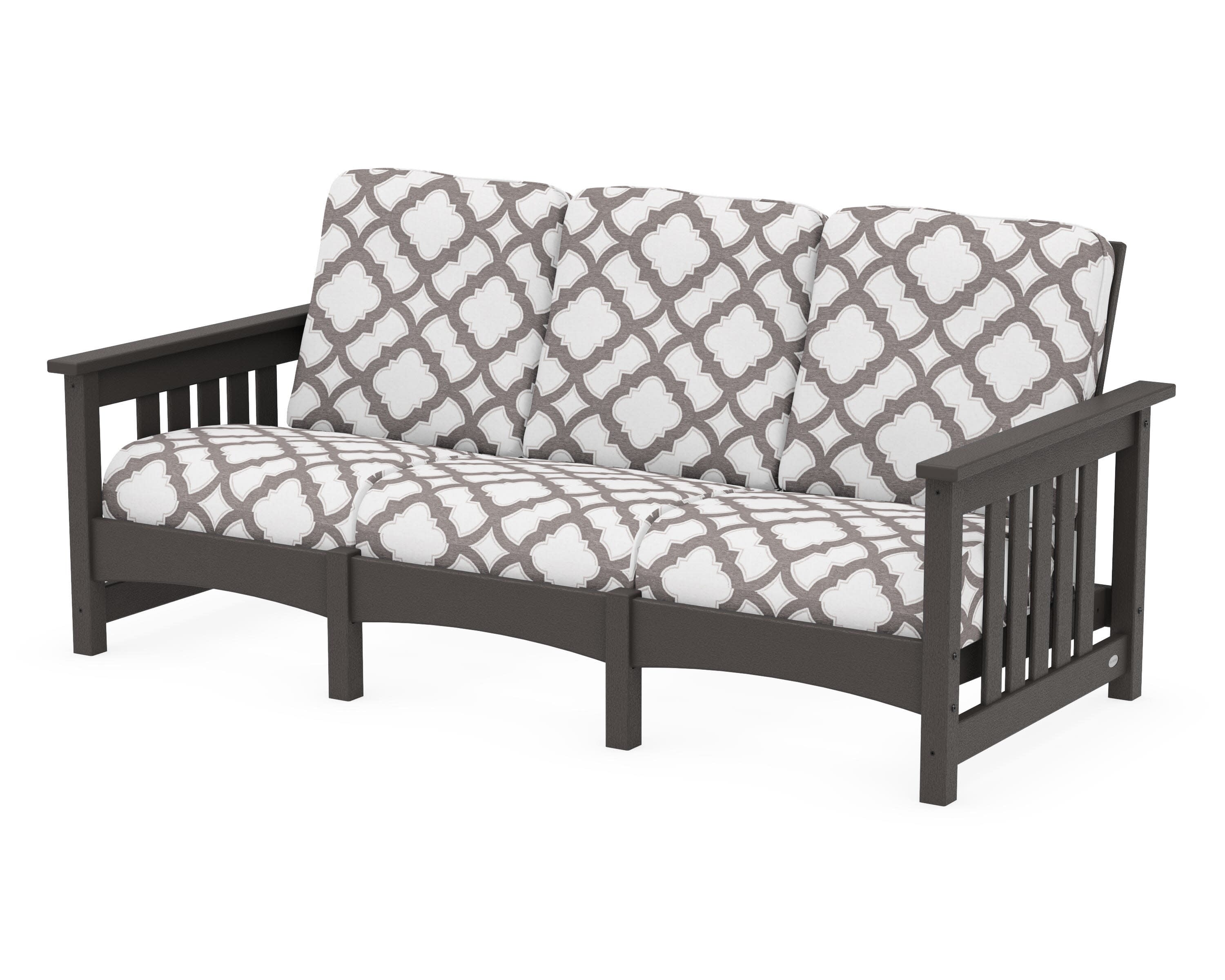 Club Mission Sofa in Vintage Coffee / Trellis Grey Mist