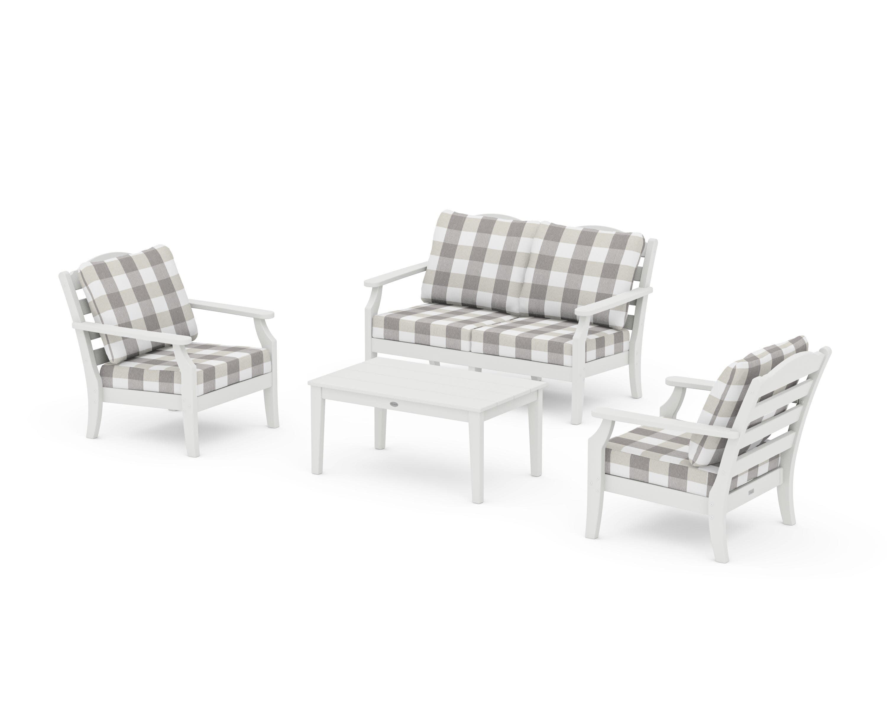 Savannah 4-Piece Deep Seating Set with Loveseat in Vintage White / Buffalo Plaid Grey Mist