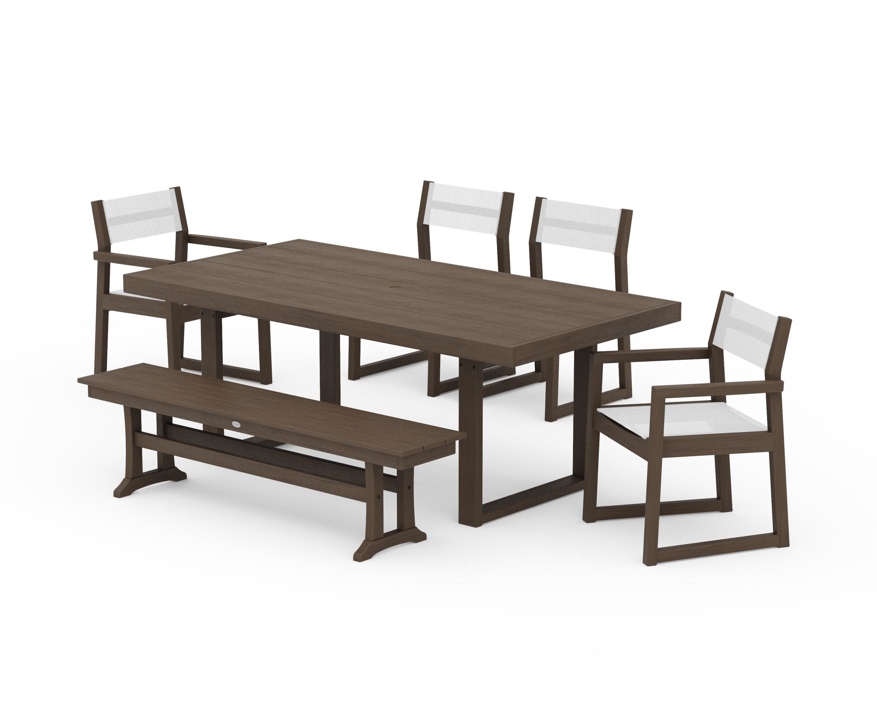 EDGE Sling 6-Piece Dining Set with Bench in Kona / White Sling