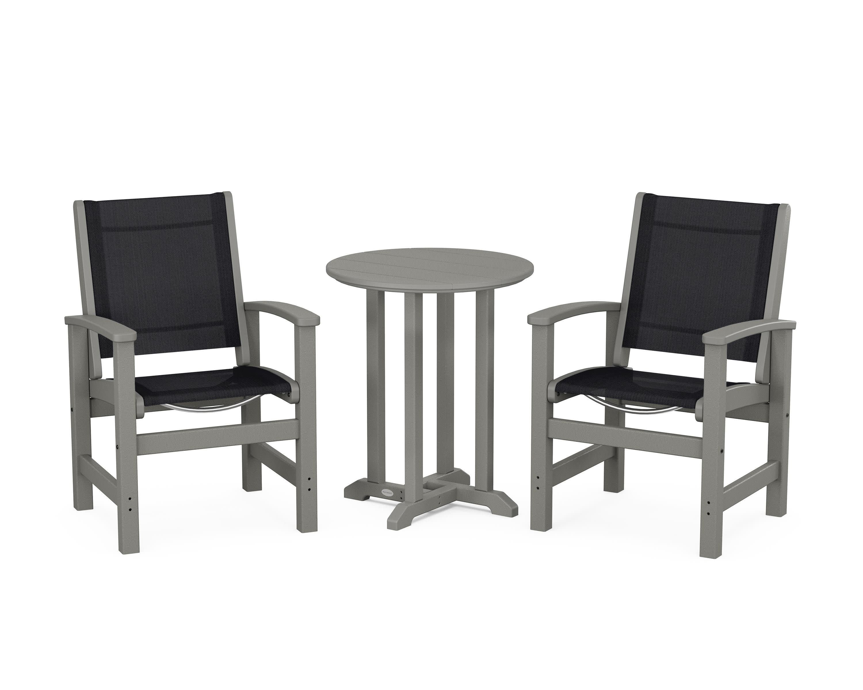 Coastal 3-Piece Round Bistro Dining Set in Slate Grey / Black Sling
