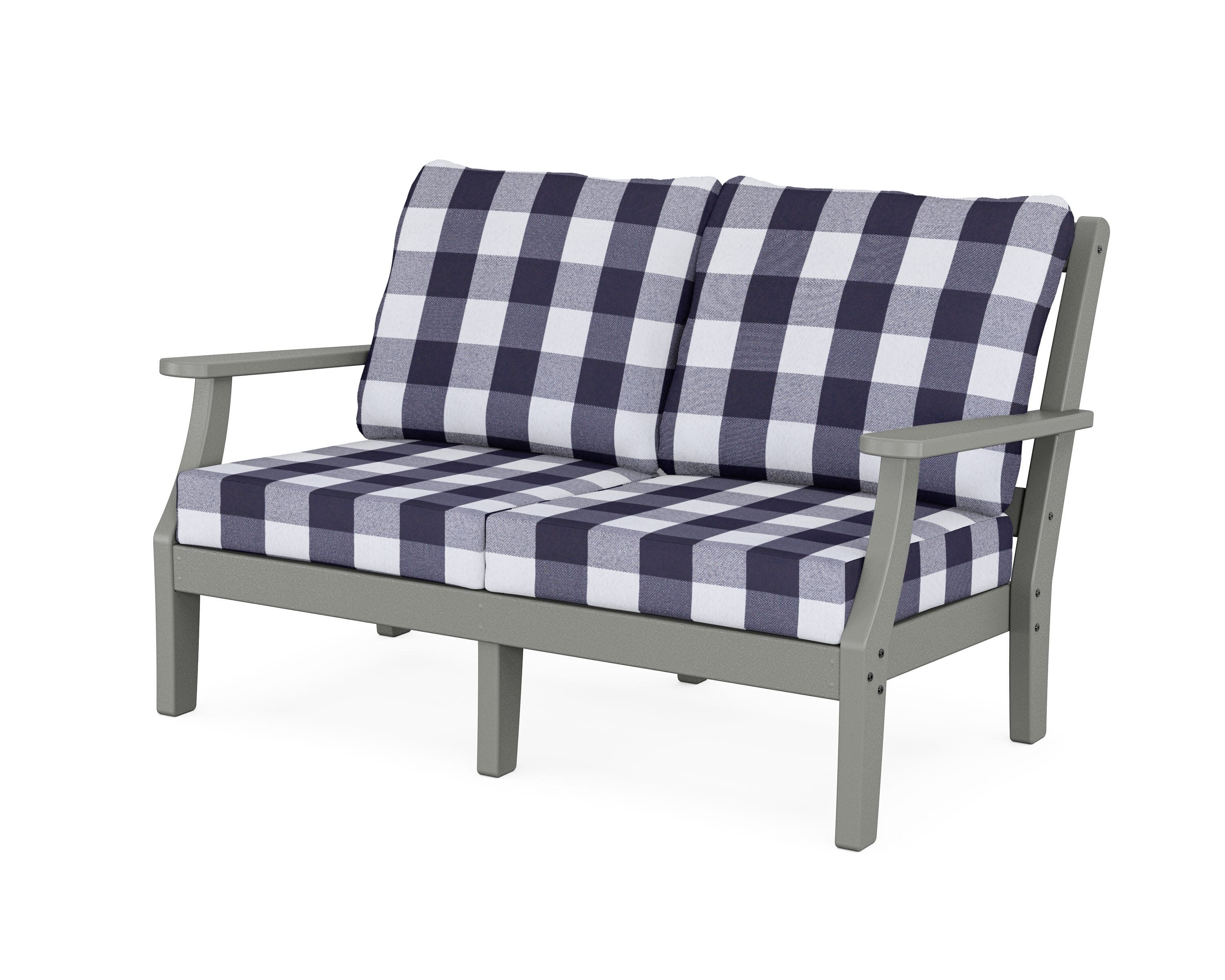 Chinoiserie Deep Seating Loveseat in Slate Grey / Buffalo Plaid Navy