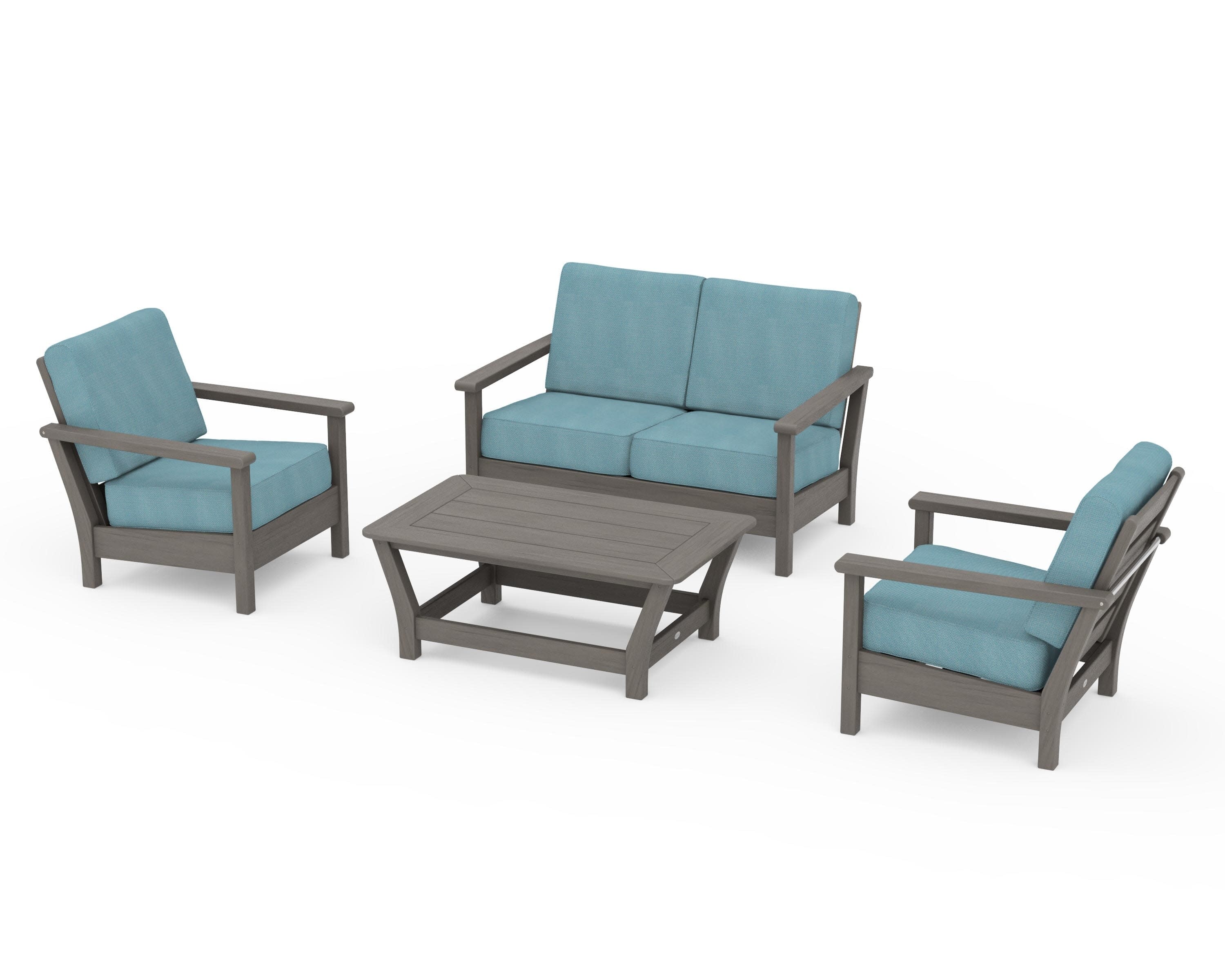 Harbour 4-Piece Deep Seating Set in Driftwood / Lattice Sky Blue