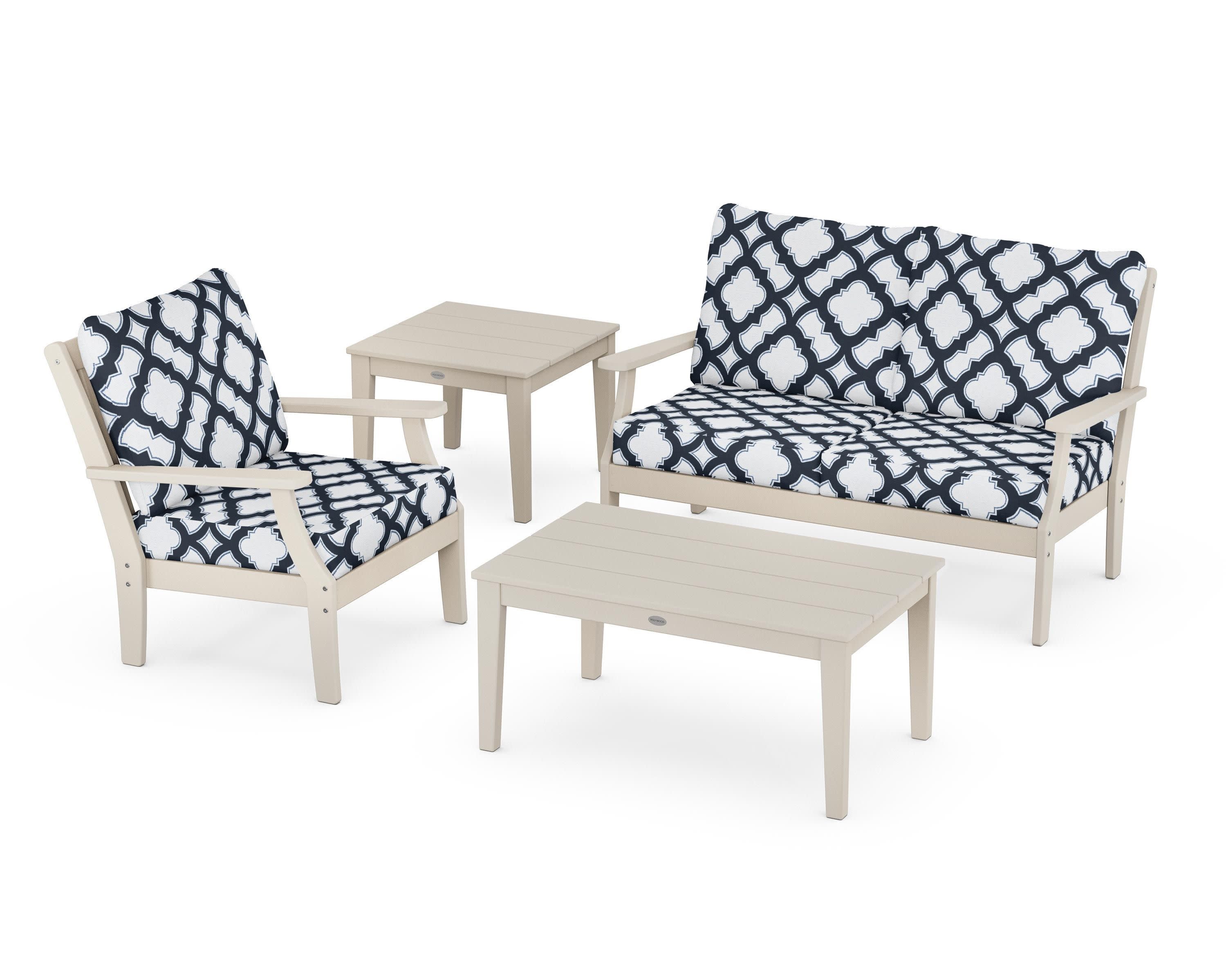Braxton 4-Piece Deep Seating Set in Sand / Trellis Marine Indigo