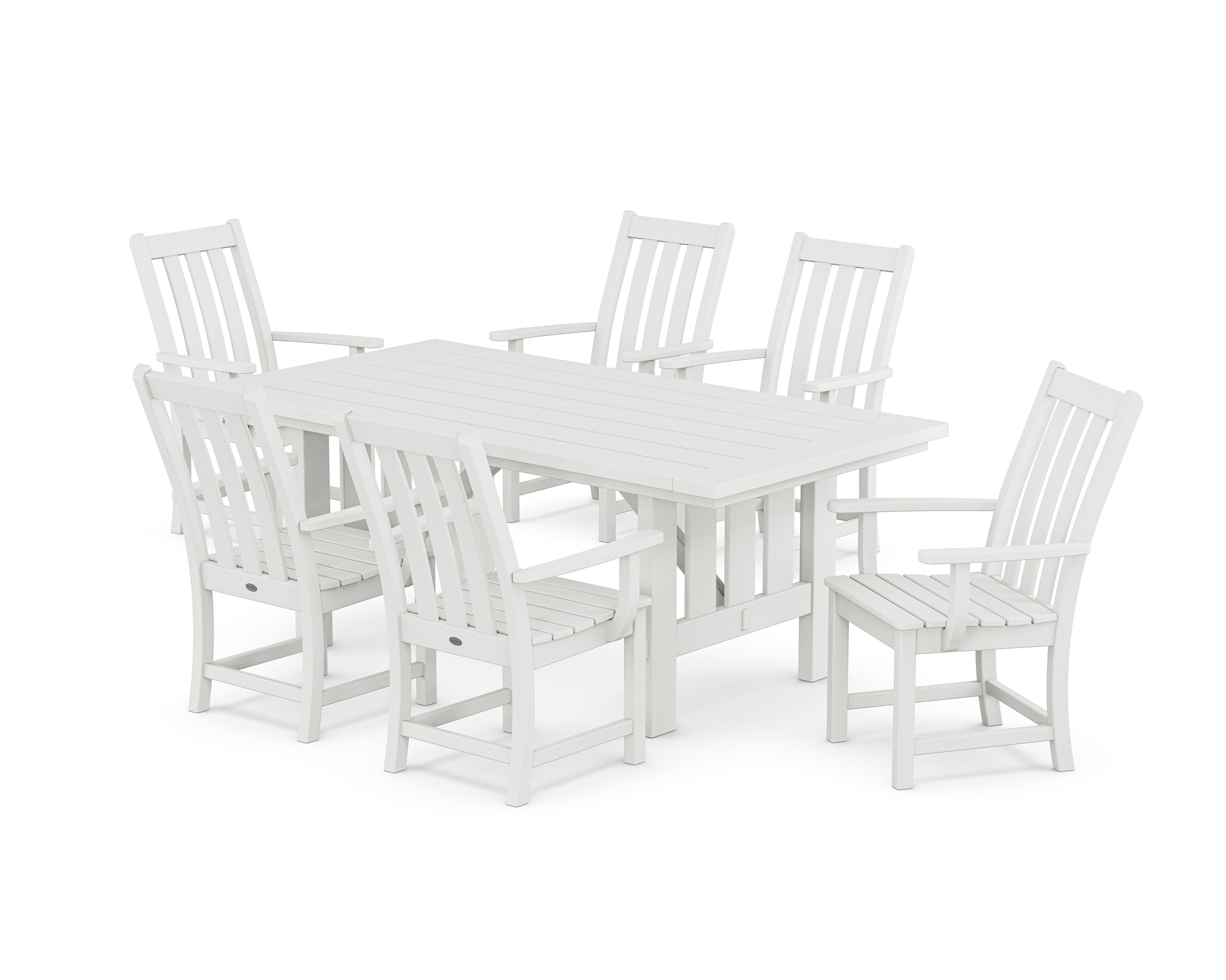 Vineyard Arm Chair 7-Piece Mission Dining Set in White