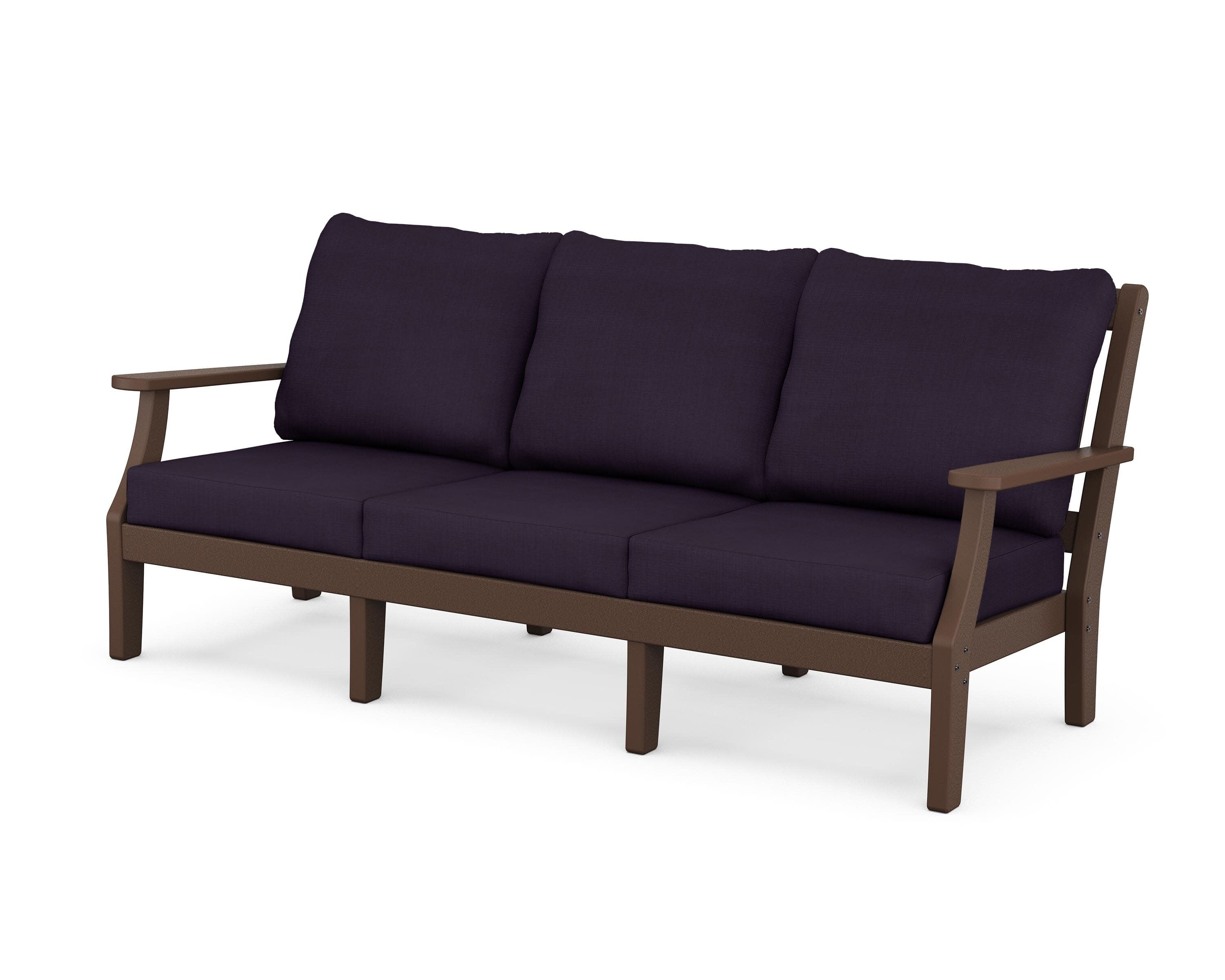 Chinoiserie Deep Seating Sofa in Mahogany / Navy Linen