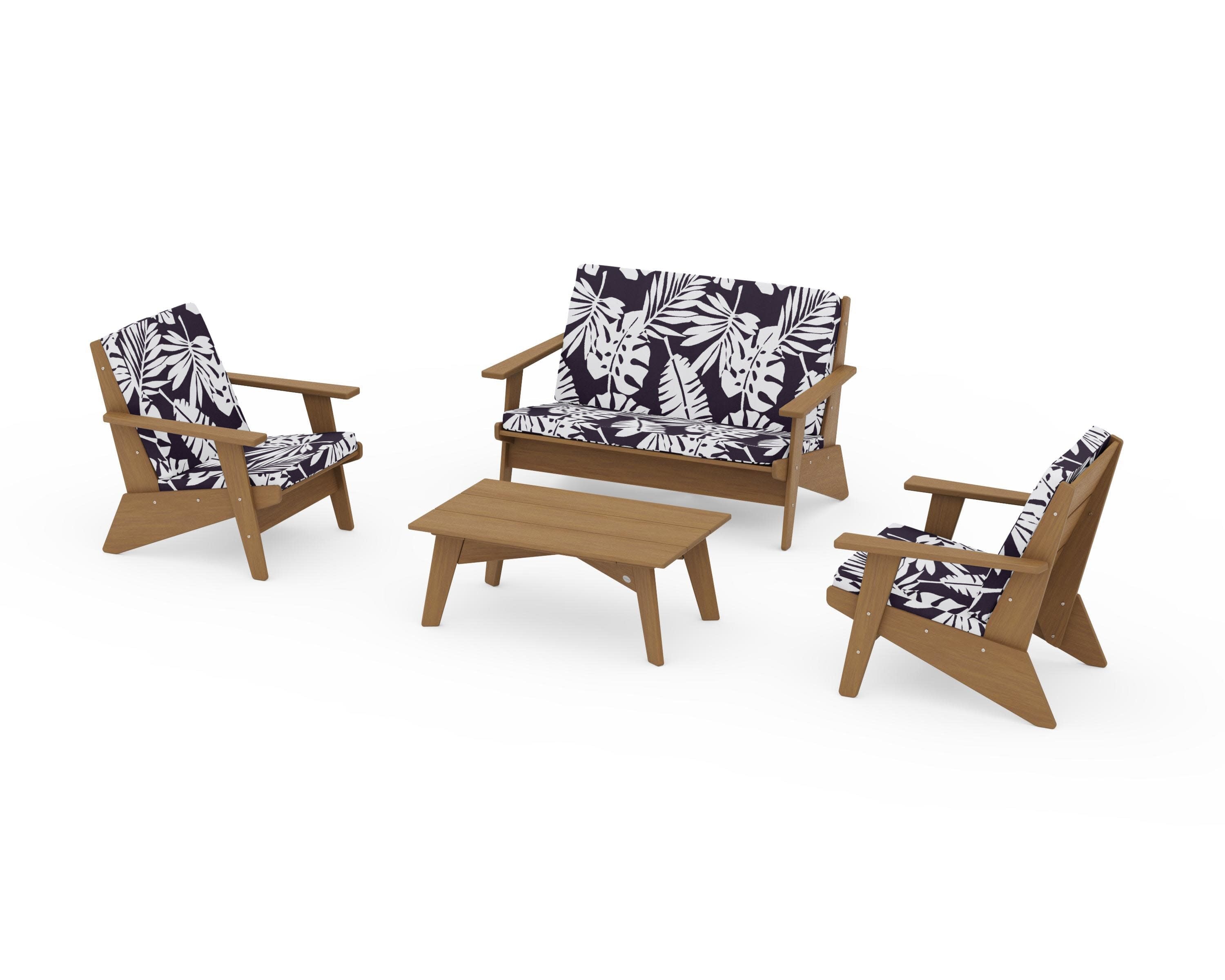 Riviera Modern Lounge 4-Piece Set in Natural / Leaf Navy