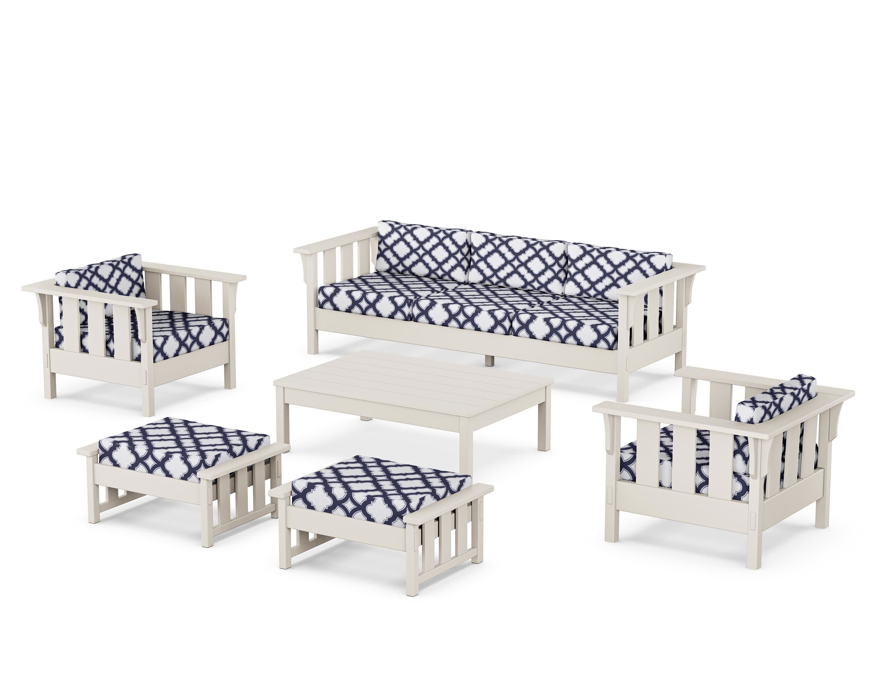 Acadia 6-Piece Lounge Sofa Set in Sand / Trellis Navy