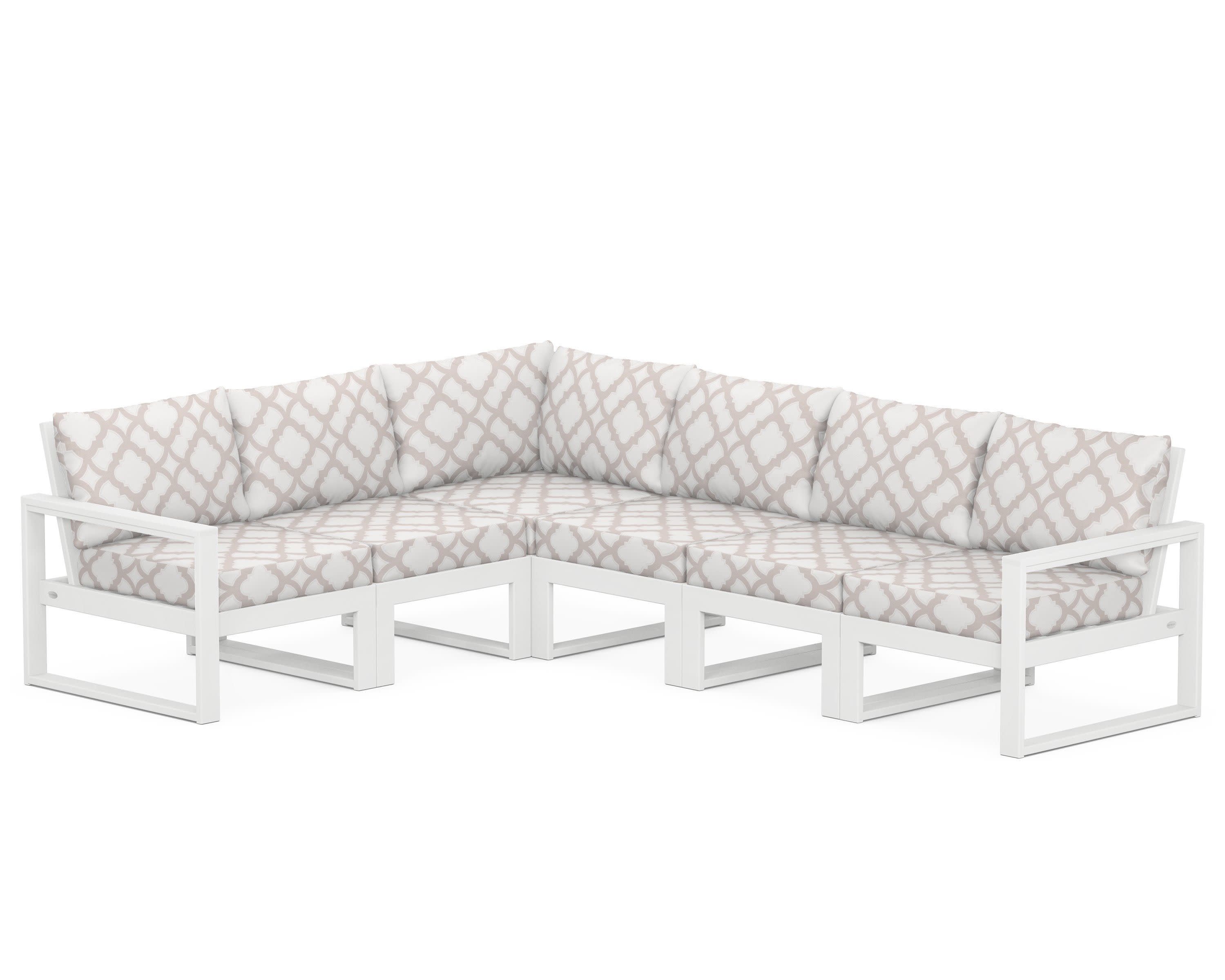 EDGE 6-Piece Modular Deep Seating Set in White / Trellis Dune Burlap
