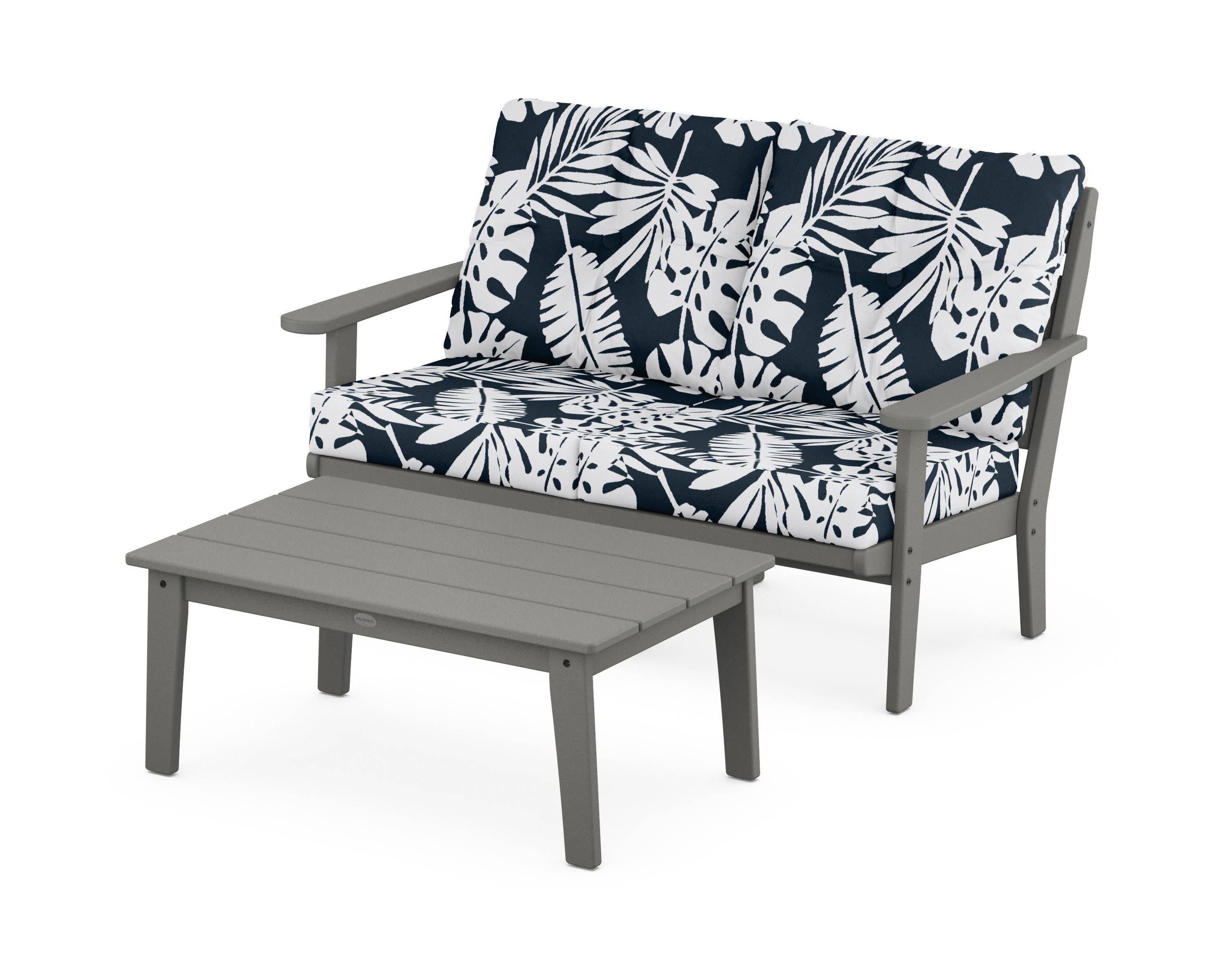 Lakeside 2-Piece Lounge Loveseat Set in Slate Grey / Leaf Marine Indigo