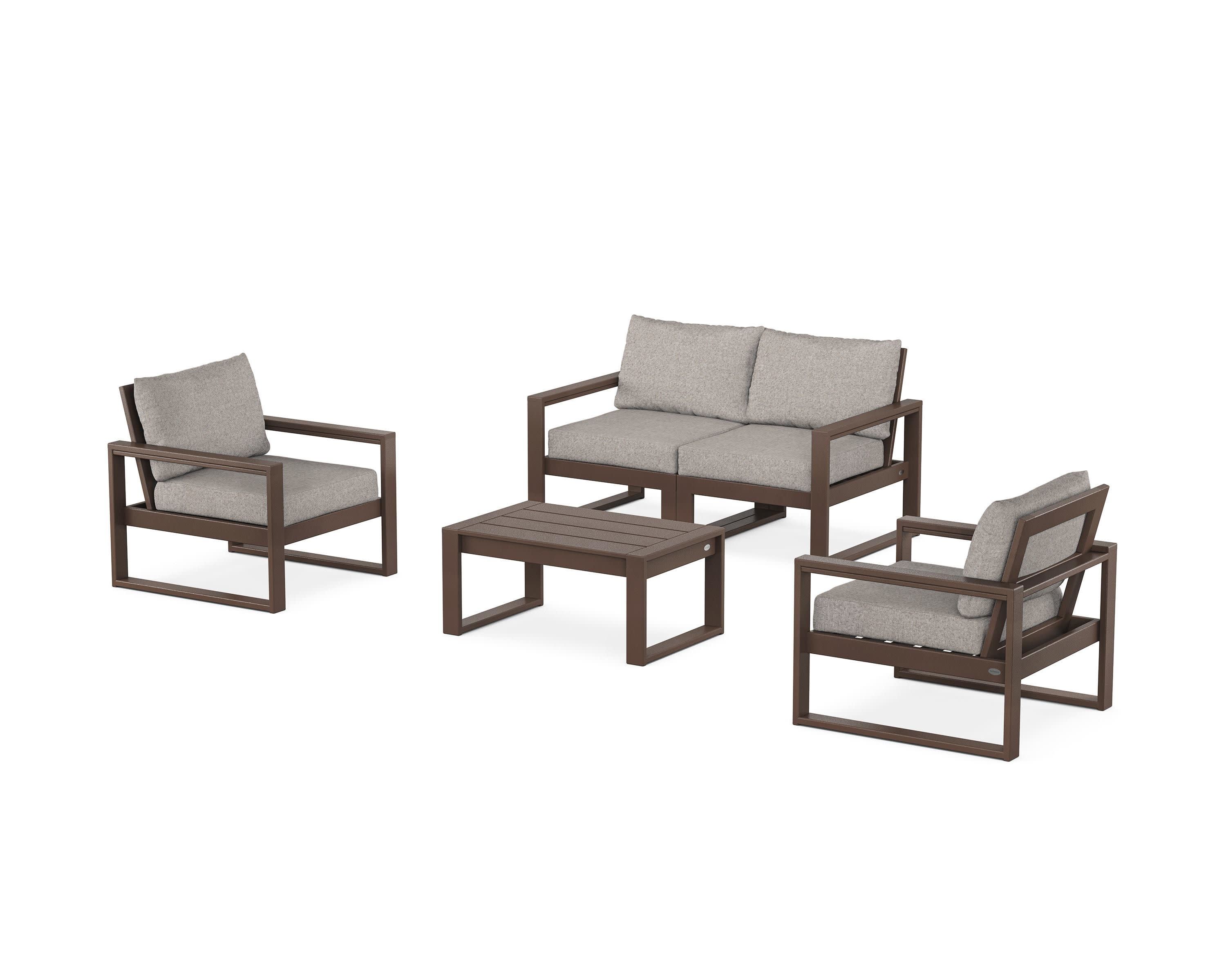 EDGE Sectional 4-Piece Deep Seating Set with Loveseat in Mahogany / Weathered Tweed