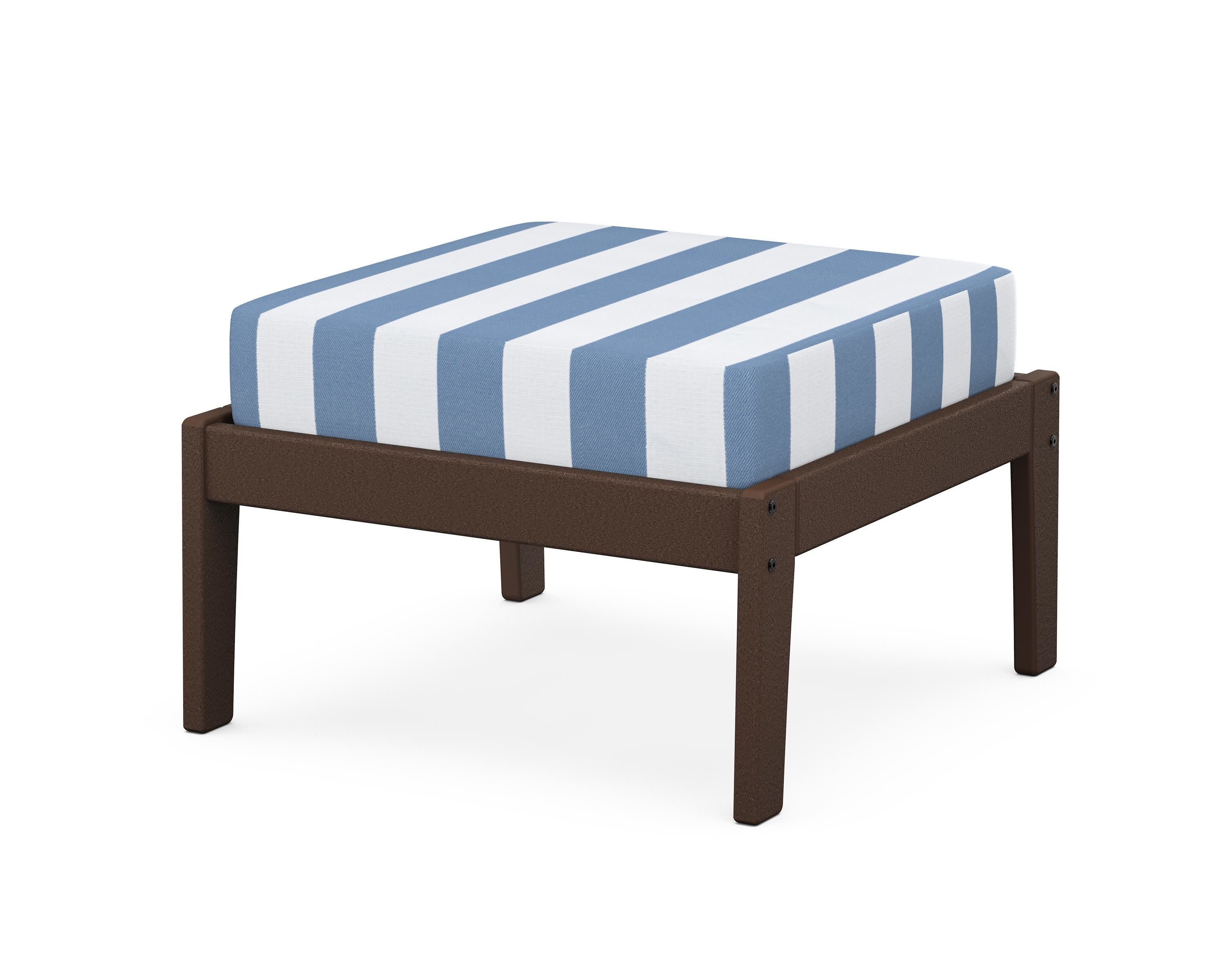 Deep Seating Ottoman in Mahogany / Cabana Stripe Sky Blue