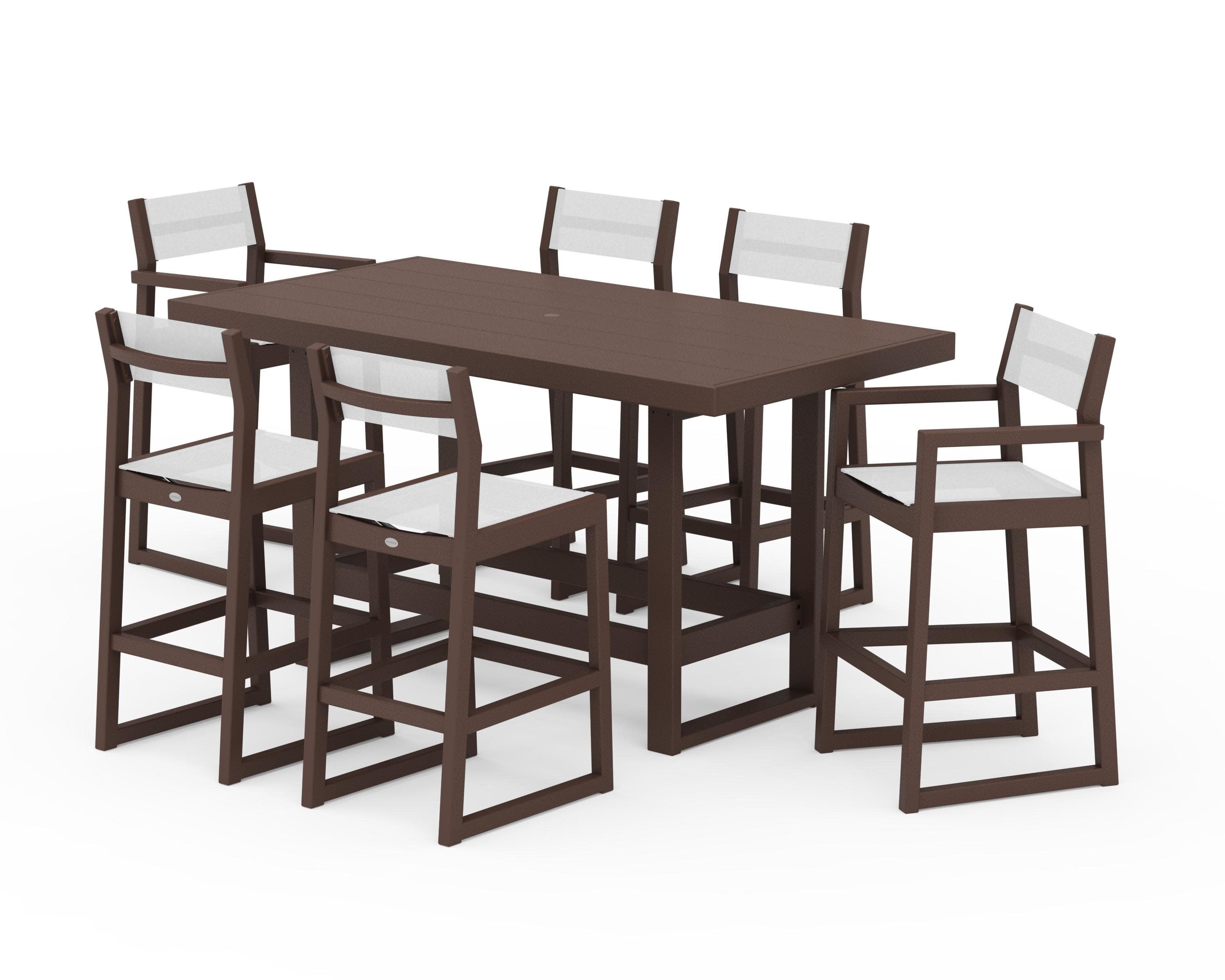 EDGE Sling 7-Piece Bar Table Set in Mahogany / White Sling