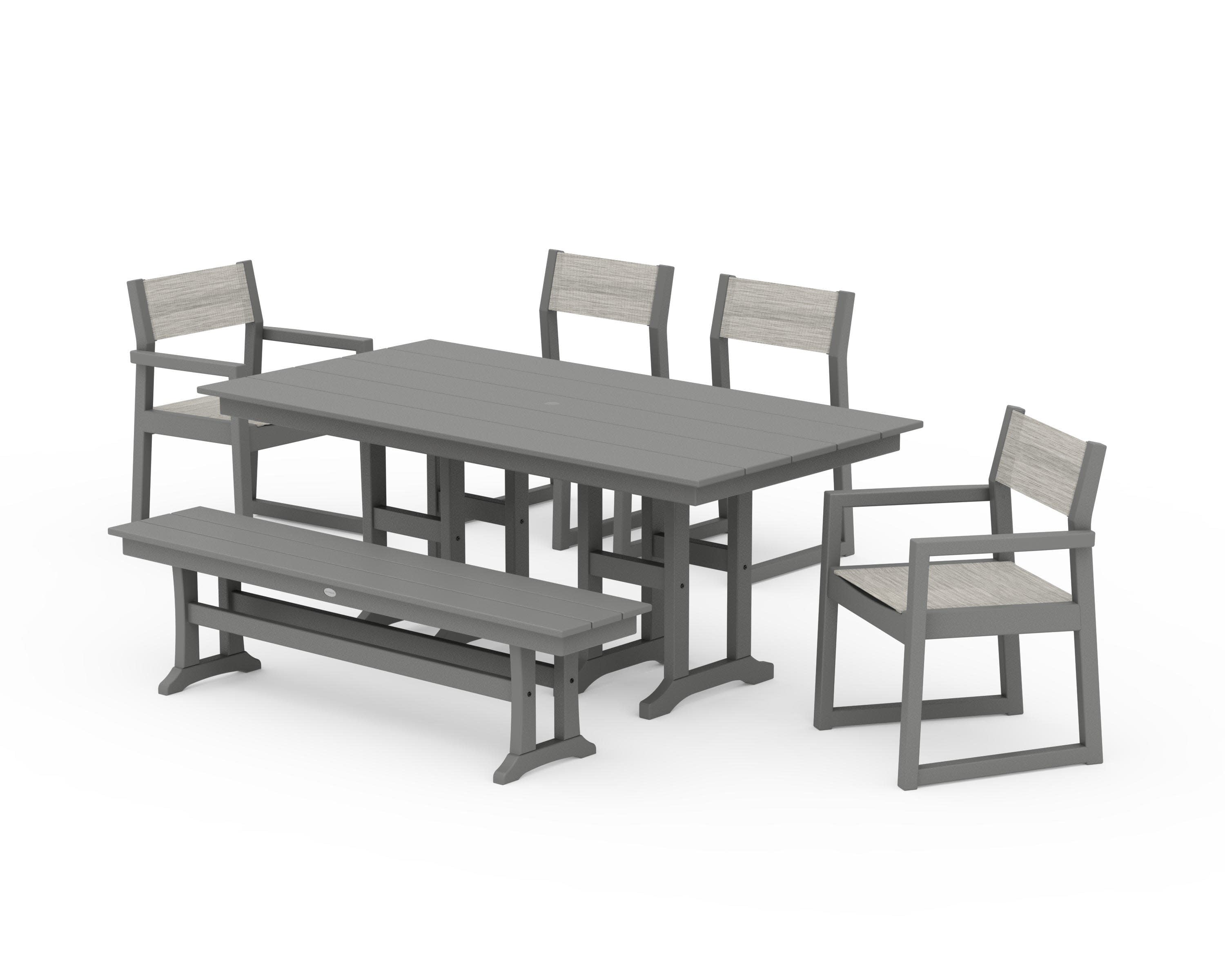 EDGE Sling 6-Piece Farmhouse Dining Set in Slate Grey / Birch Sling