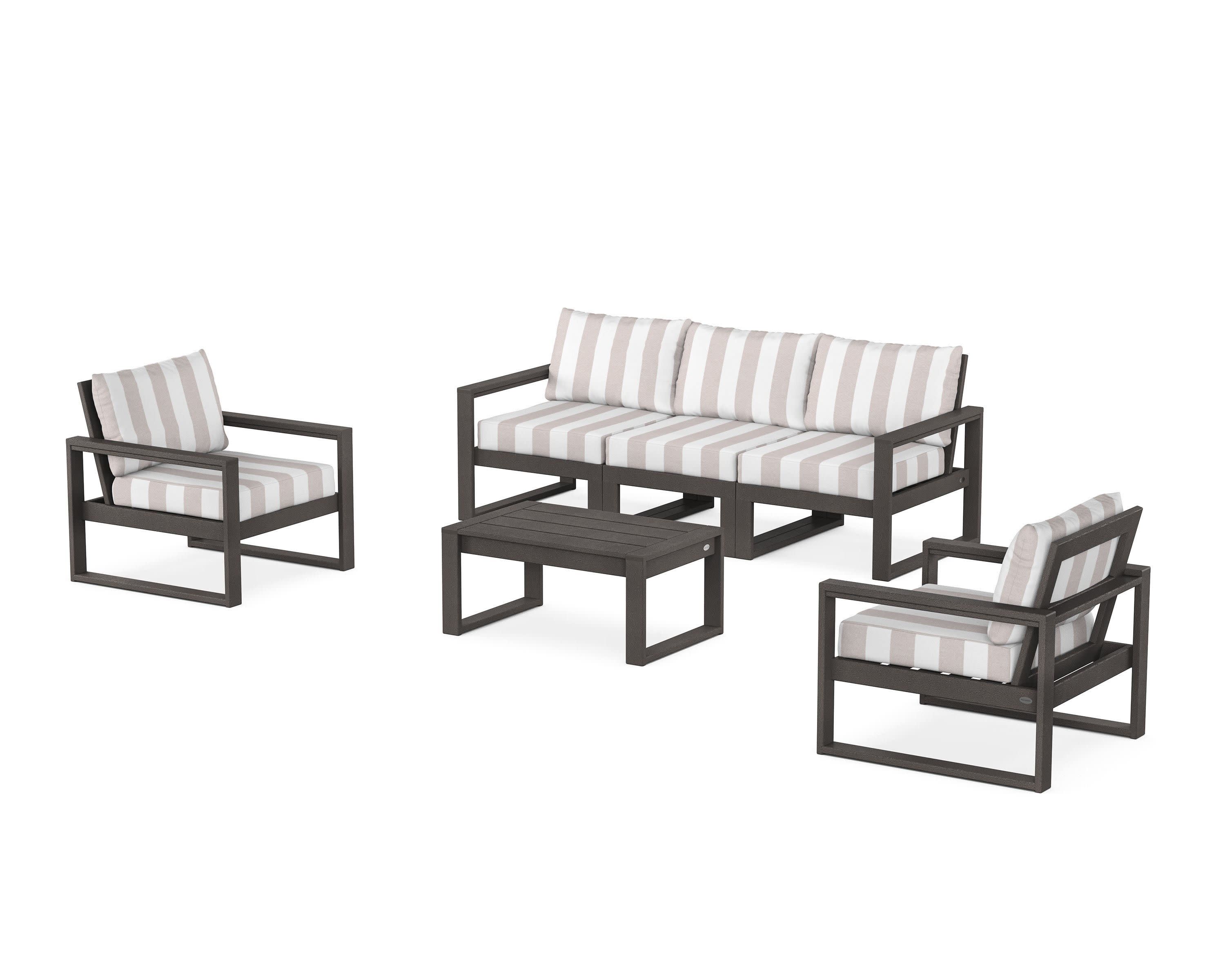 EDGE Sectional 4-Piece Deep Seating Set with Sofa in Vintage Coffee / Cabana Stripe Dune Burlap