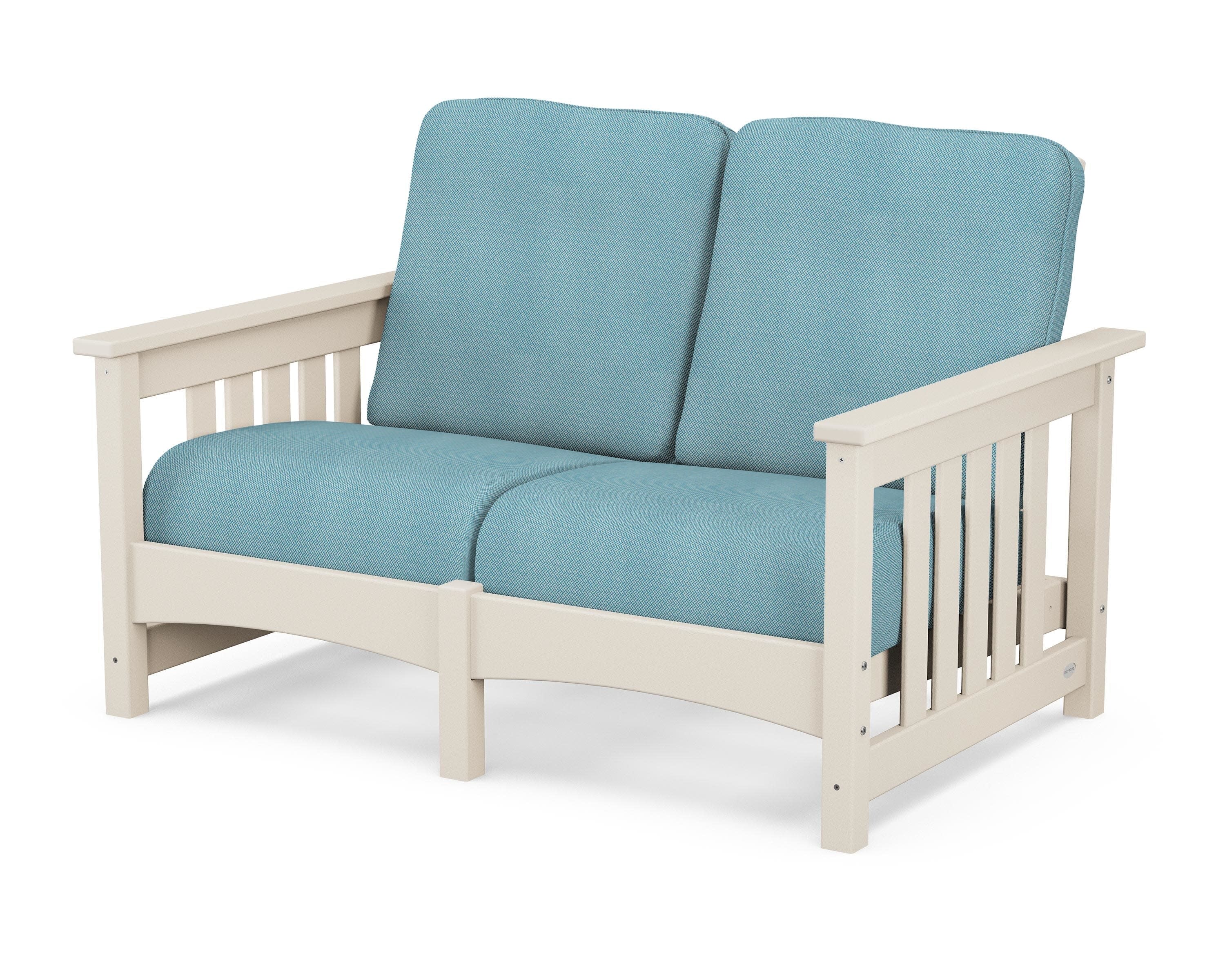 Club Mission Loveseat in Sand / Lattice Sky Blue