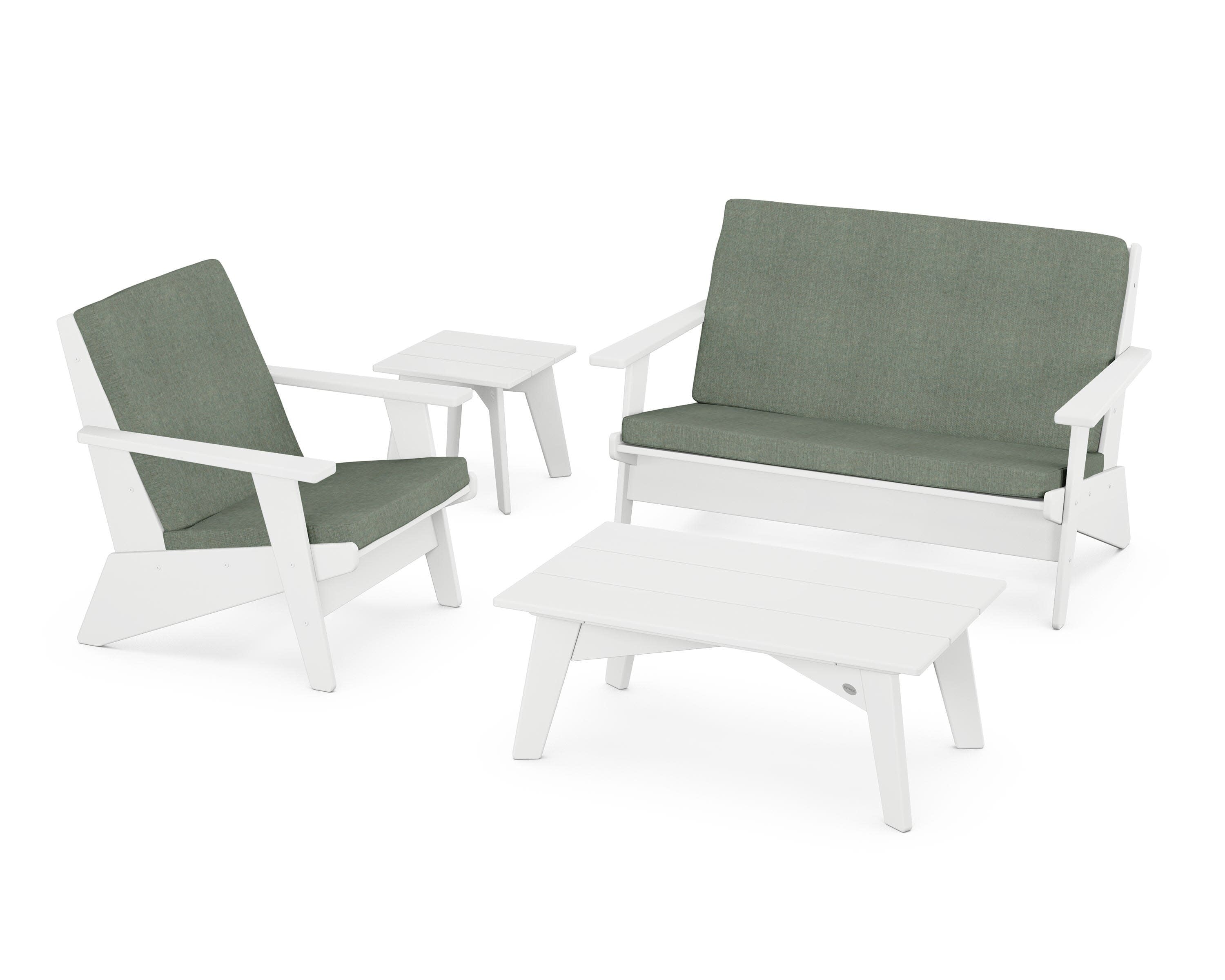 Riviera Modern Lounge 4-Piece Set in White / Cast Sage
