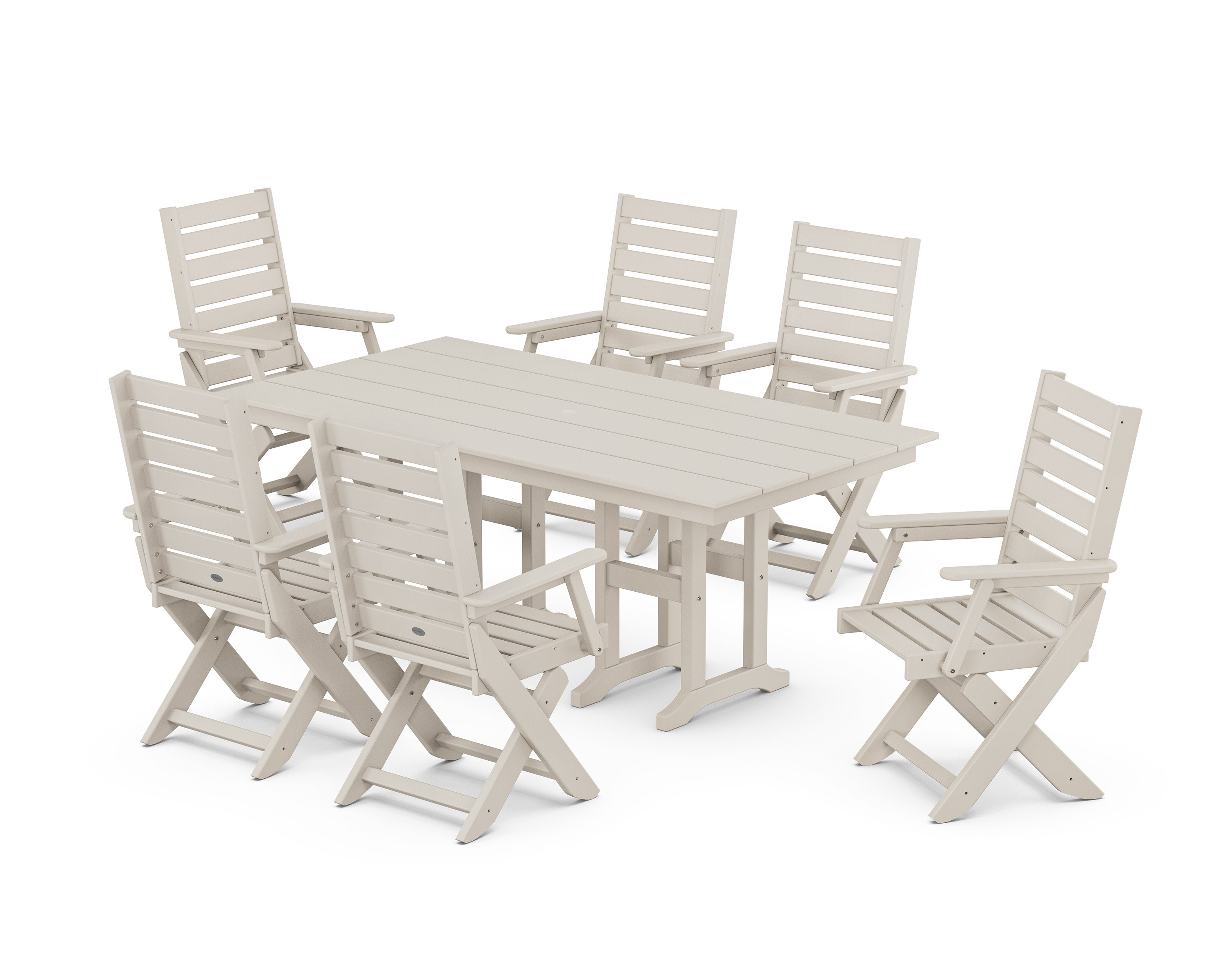 Captain Folding Chair 7-Piece Farmhouse Dining Set in Sand