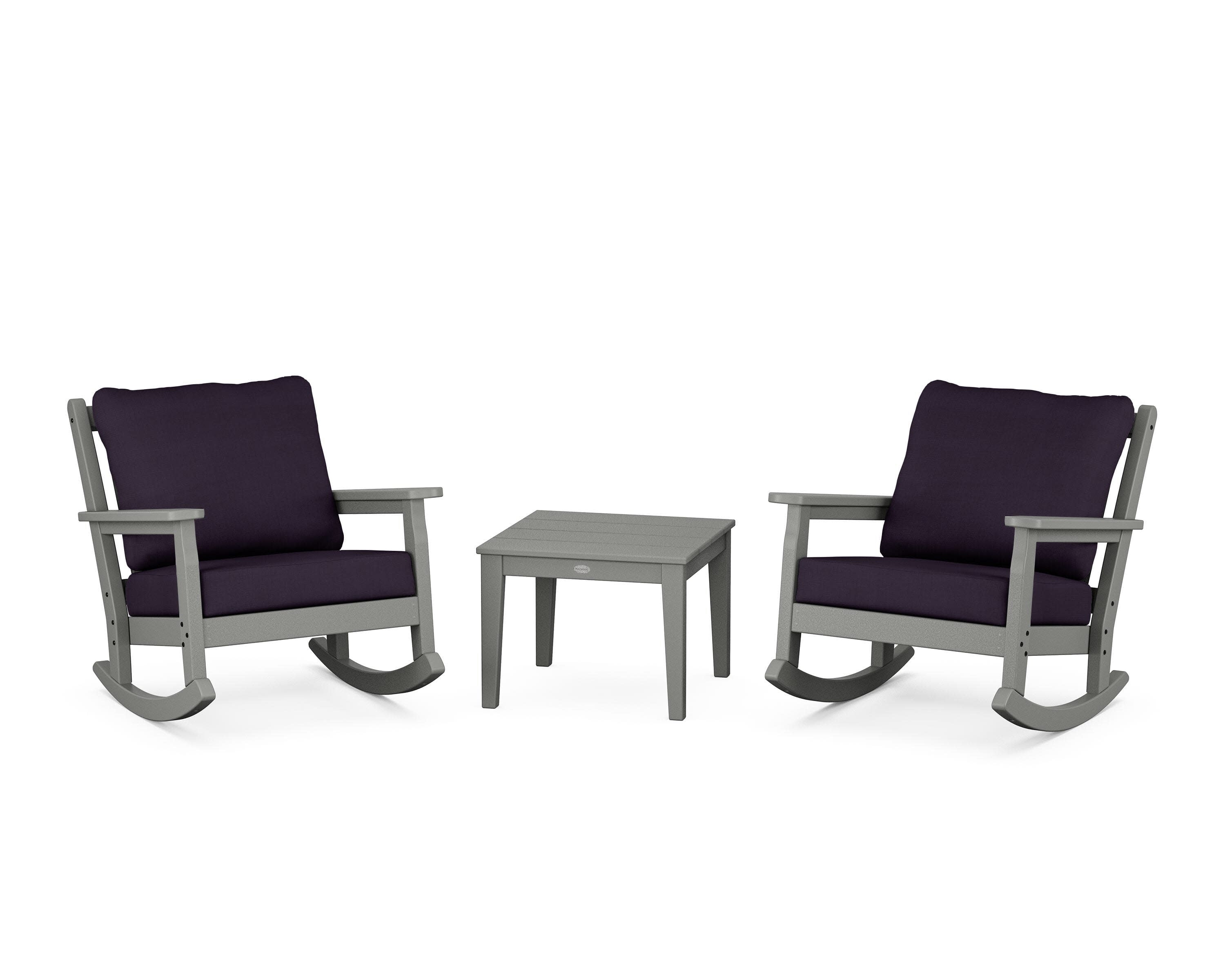 Chippendale 3-Piece Deep Seating Rocker Set in Slate Grey / Navy Linen