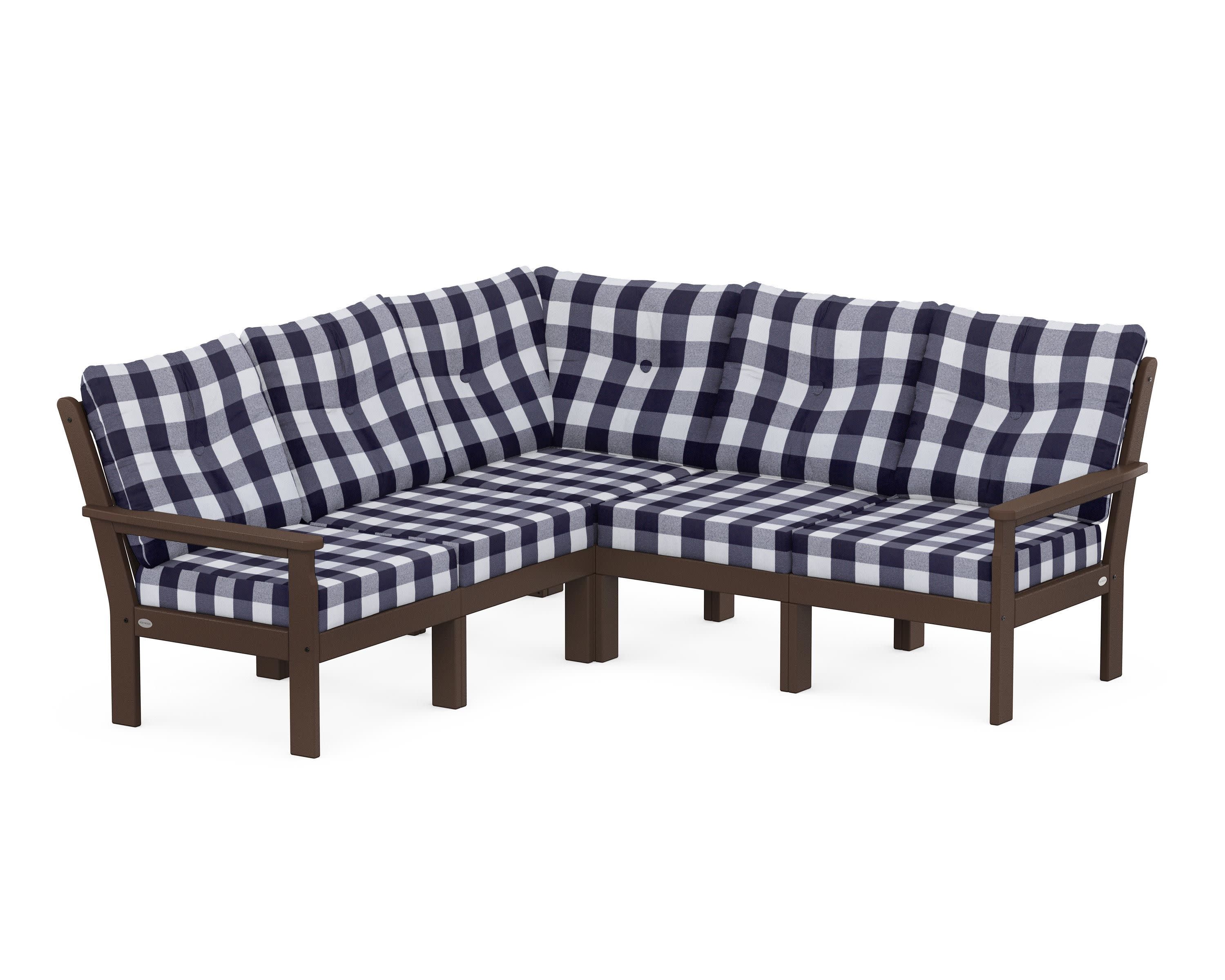 Vineyard 5-Piece Sectional in Mahogany / Buffalo Plaid Navy