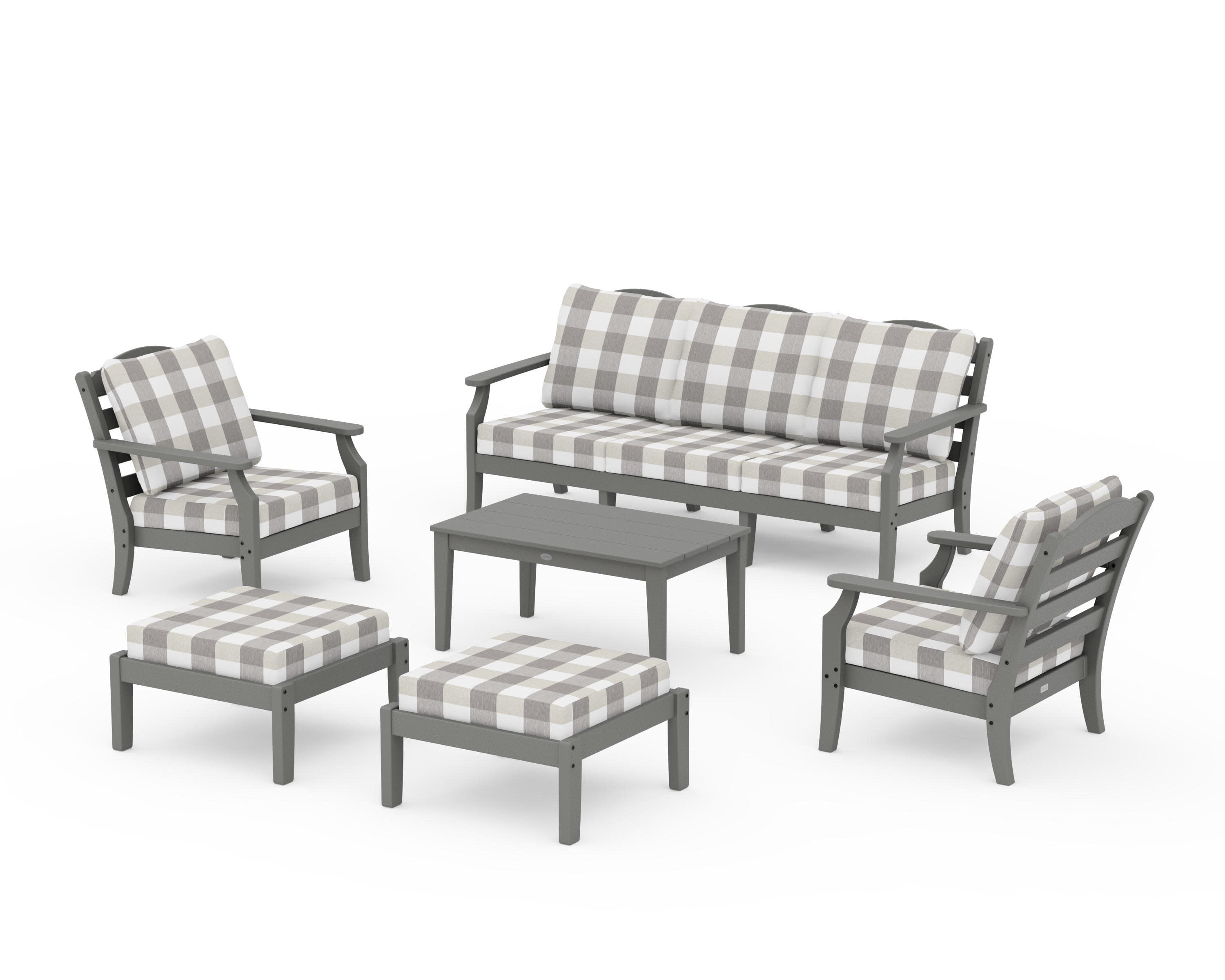Savannah 6-Piece Lounge Sofa Set in Slate Grey / Buffalo Plaid Grey Mist
