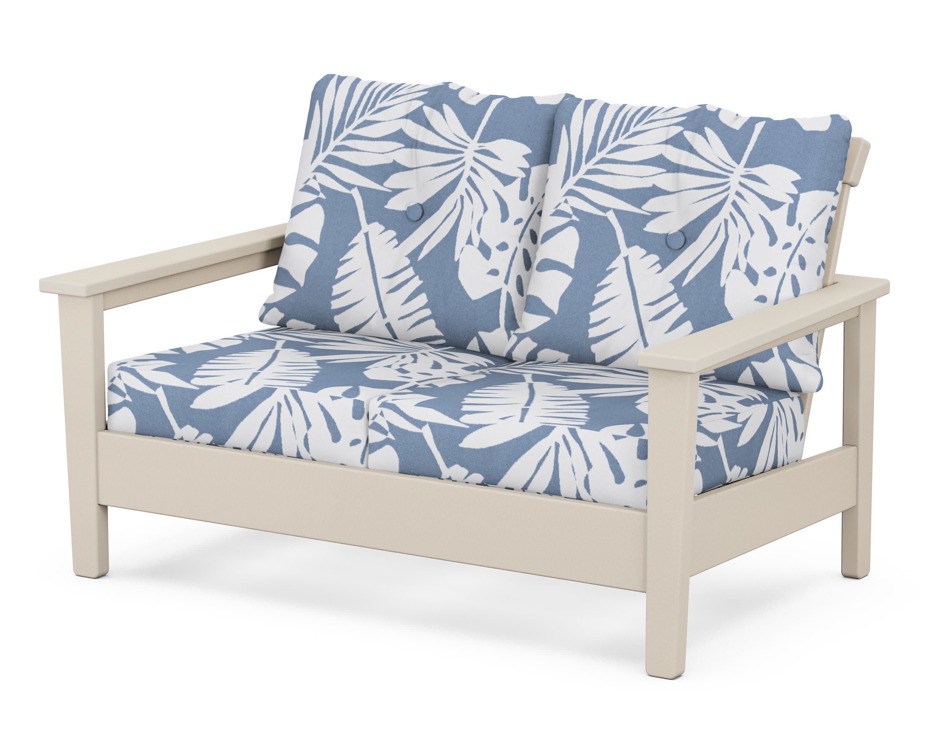 Prescott Deep Seating Loveseat in Sand / Leaf Sky Blue