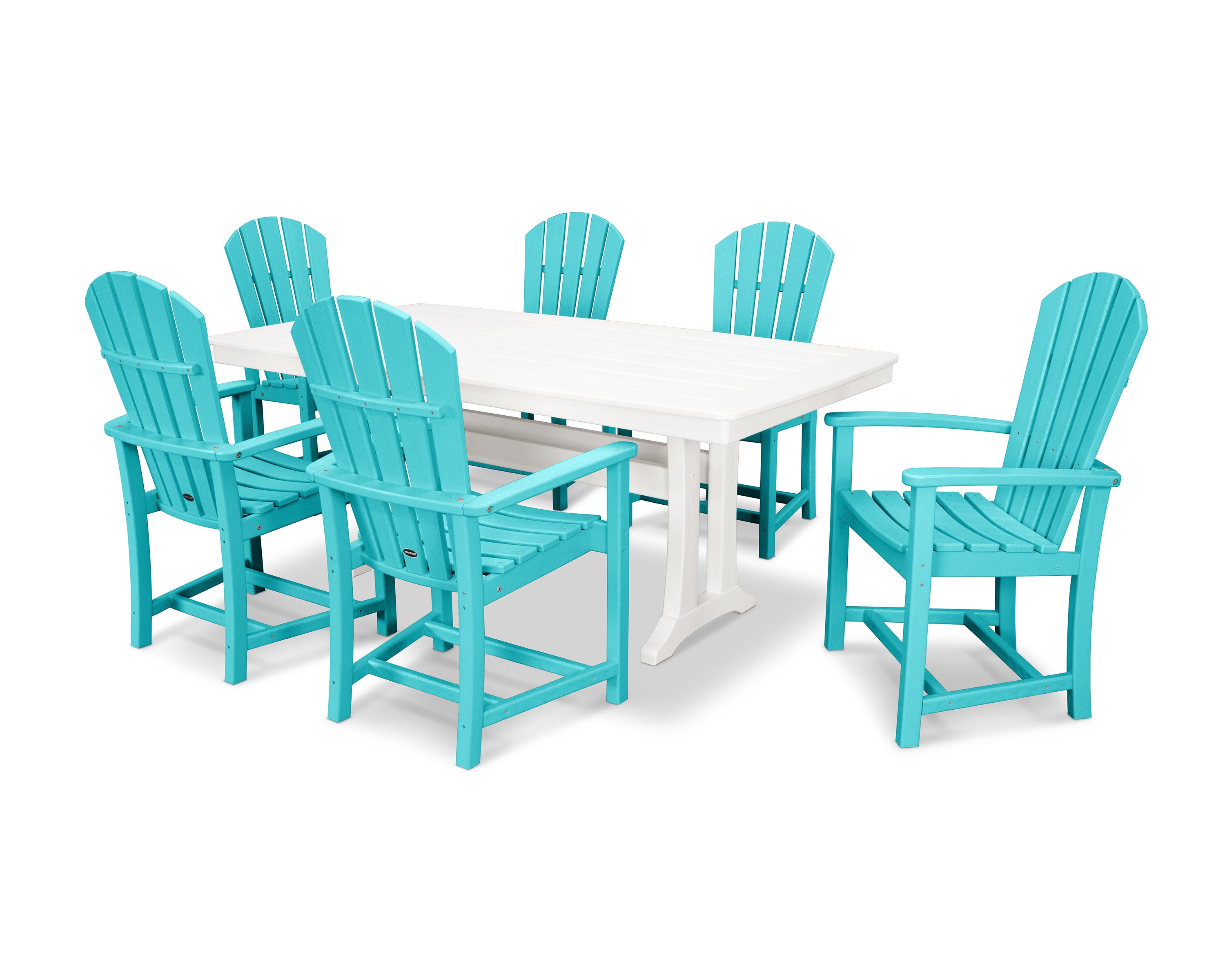 Palm Coast 7-Piece Dining Set with Trestle Legs in Aruba / White