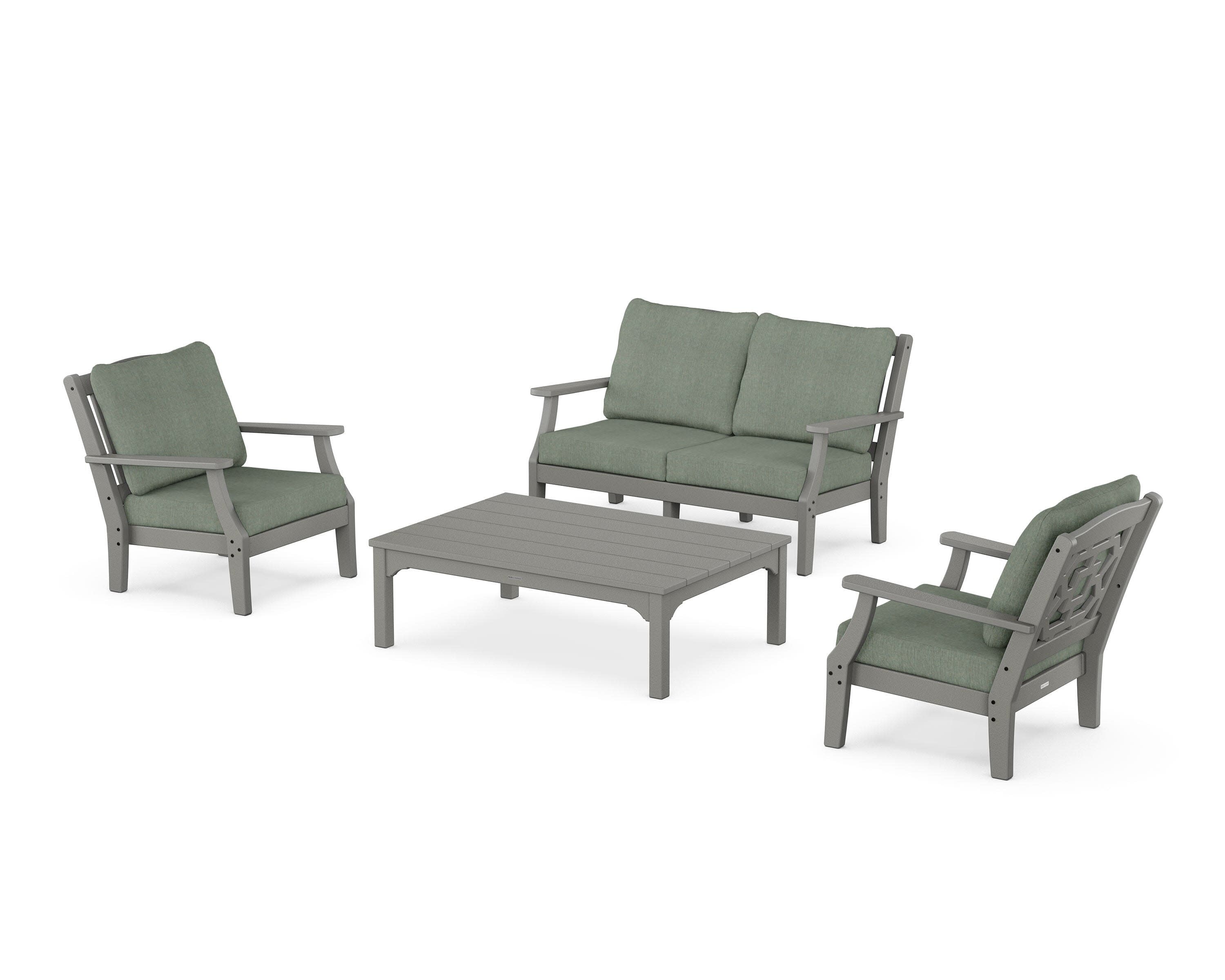 Chinoiserie 4-Piece Deep Seating Set with Loveseat in Slate Grey / Cast Sage