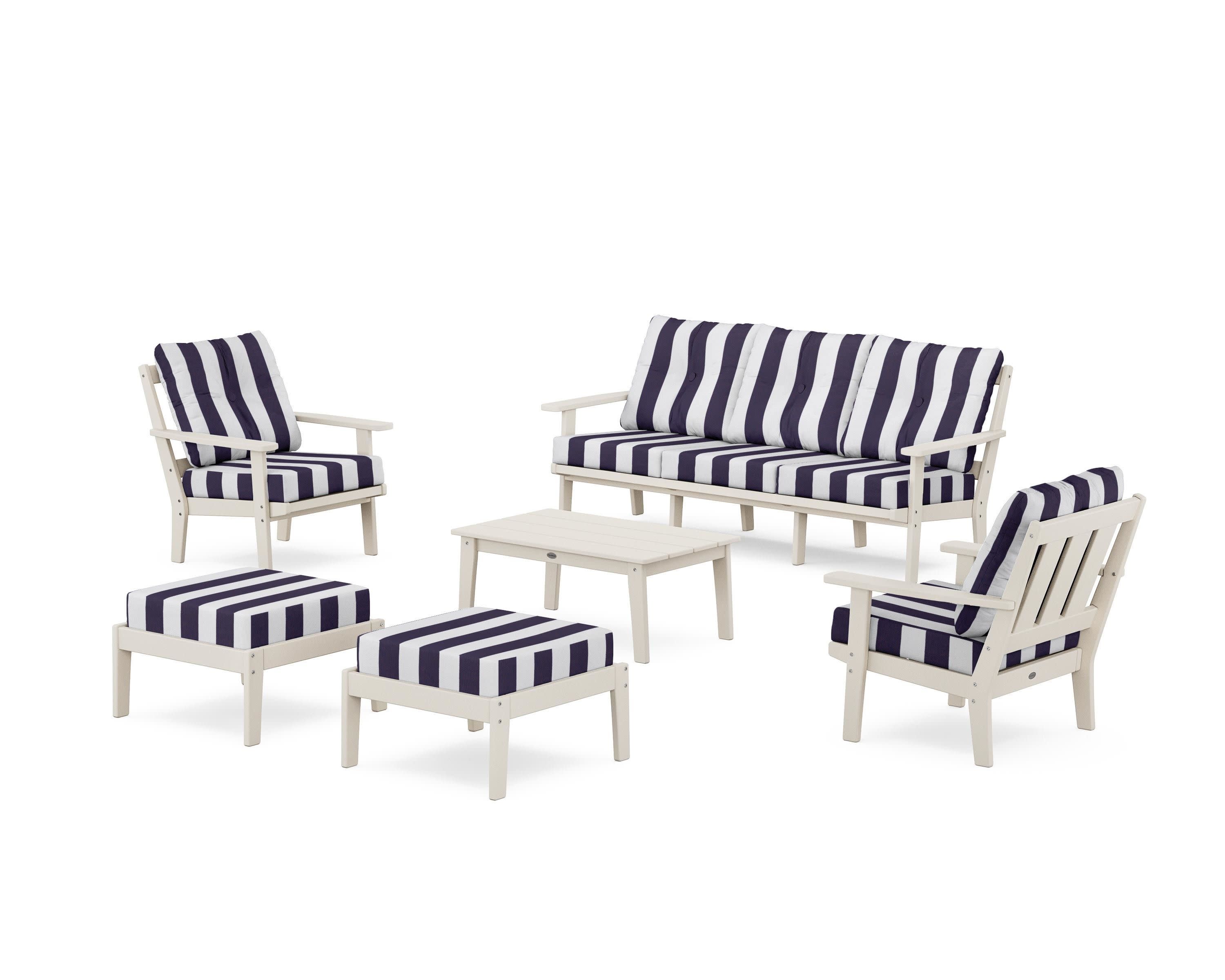 Oxford 6-Piece Lounge Sofa Set in Sand / Cabana Stripe Navy