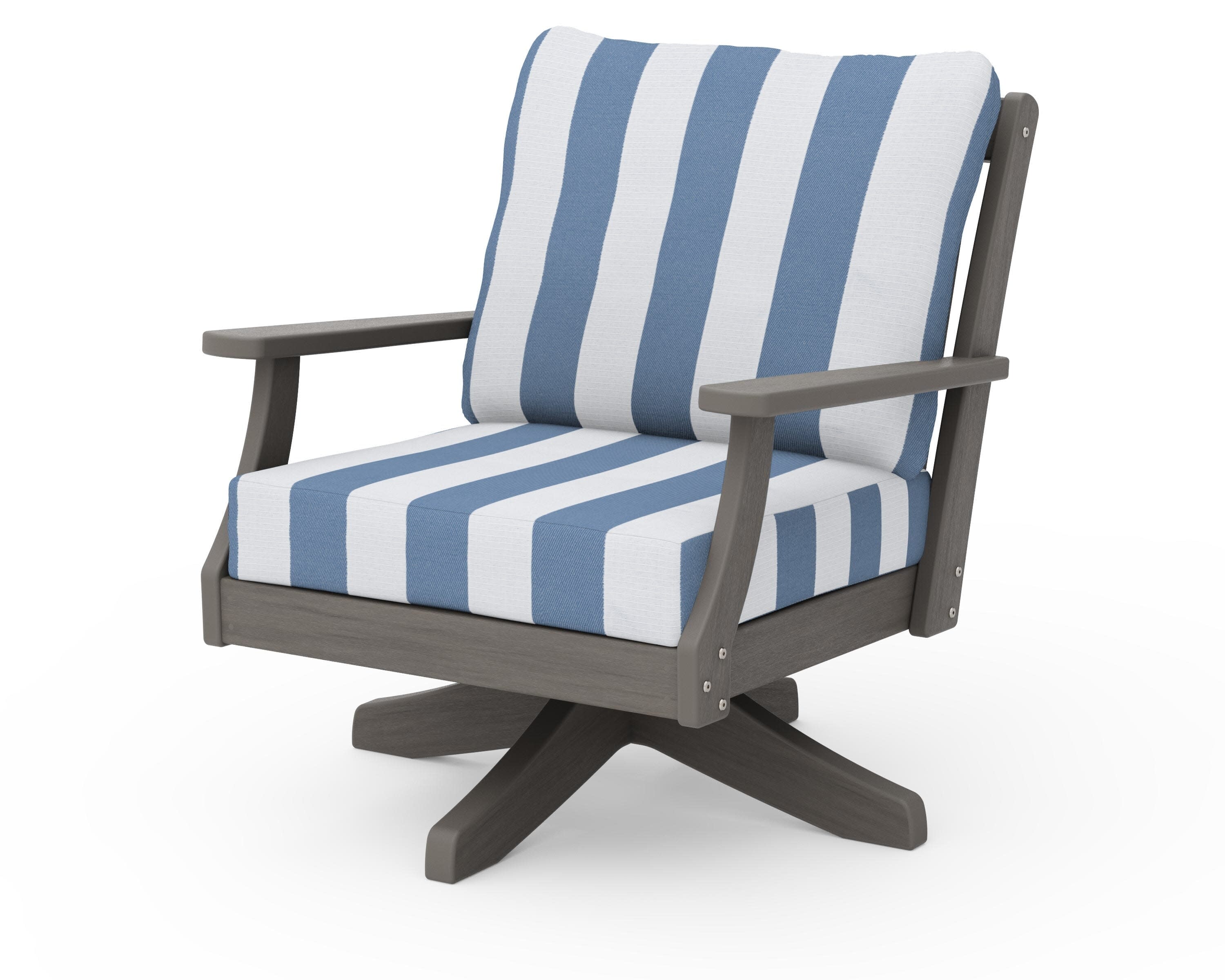 Braxton Deep Seating Swivel Chair in Driftwood / Cabana Stripe Sky Blue