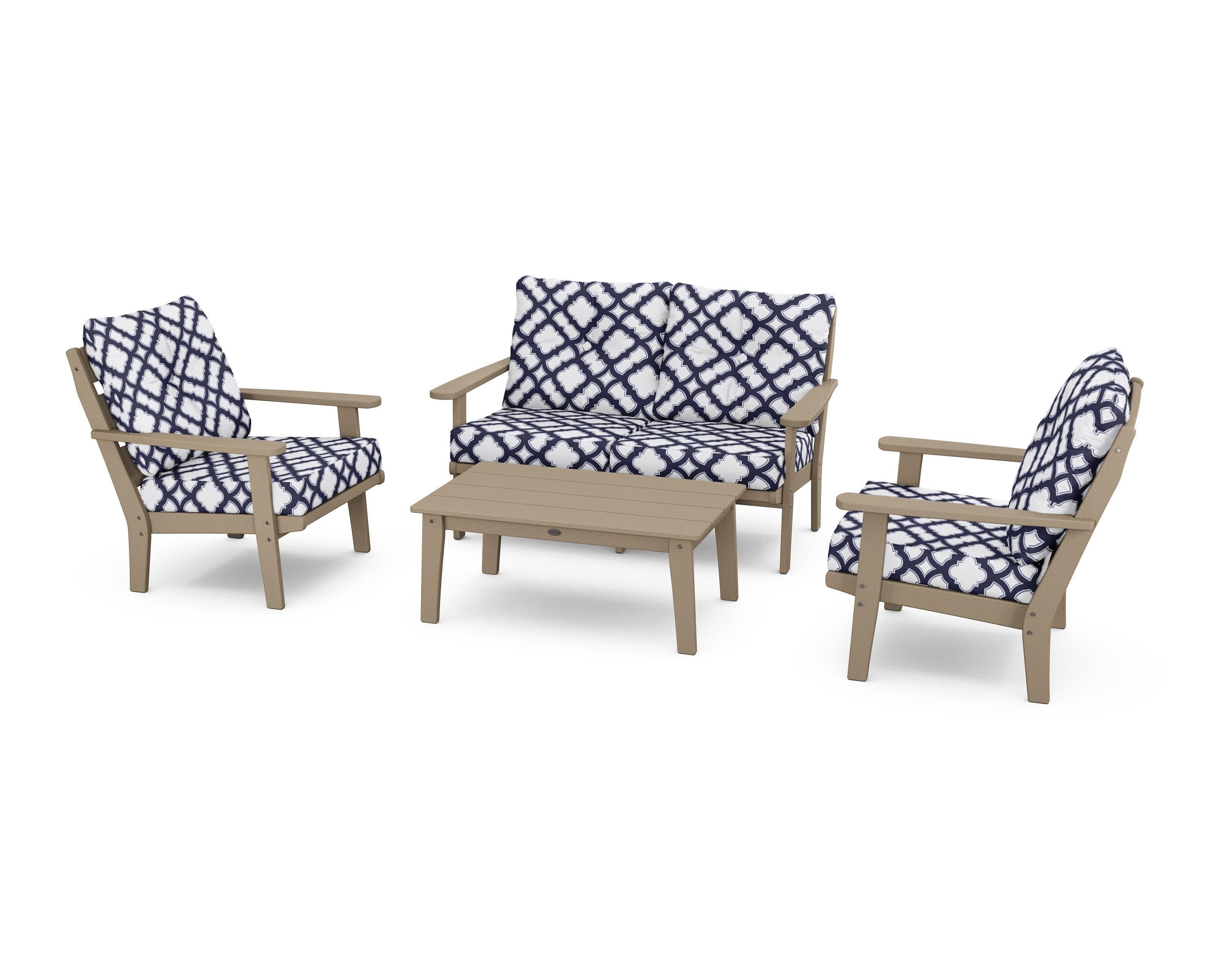 Lakeside 4-Piece Deep Seating Set in Vintage Sahara / Trellis Navy
