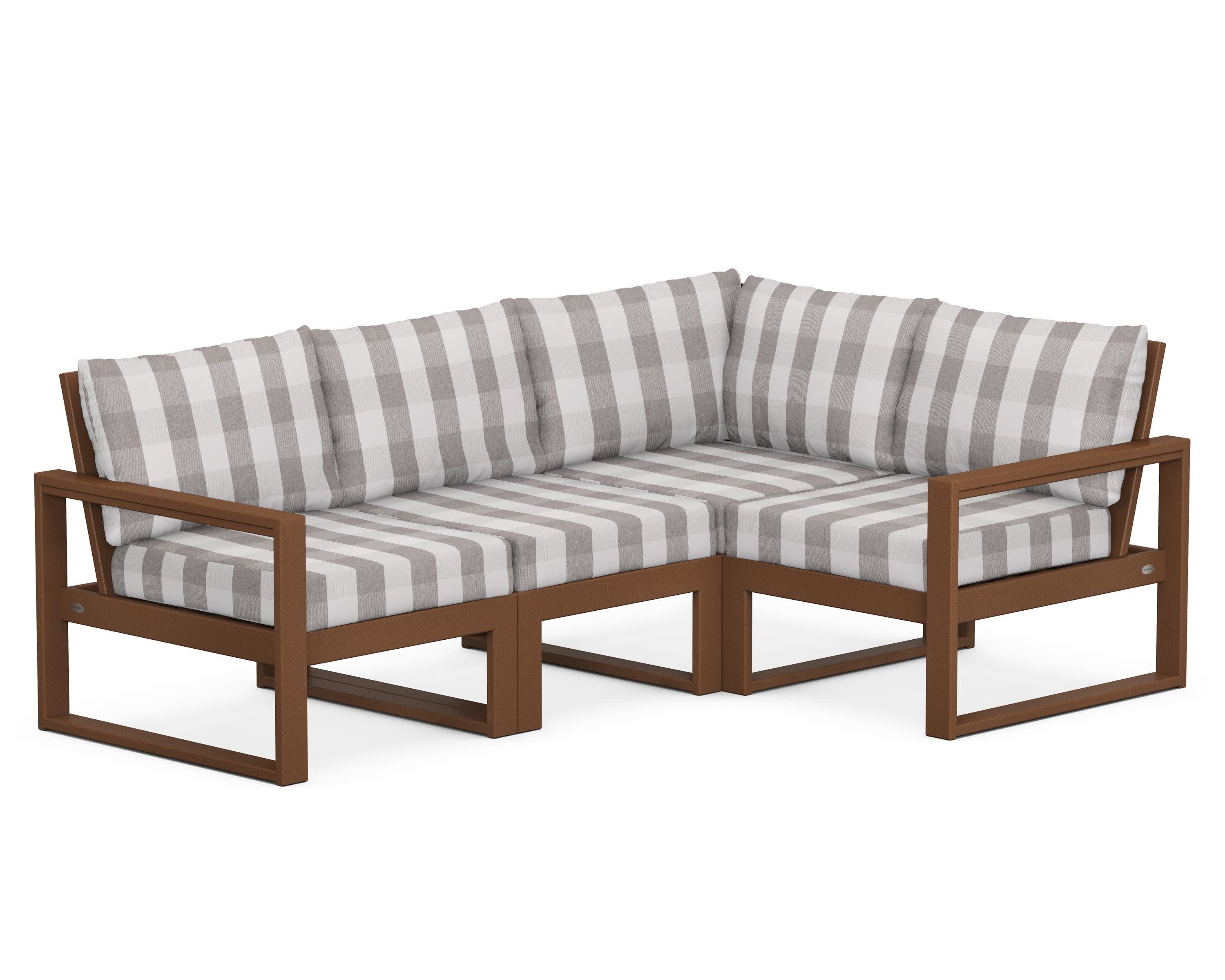 EDGE 4-Piece Modular Deep Seating Set in Teak / Buffalo Plaid Grey Mist