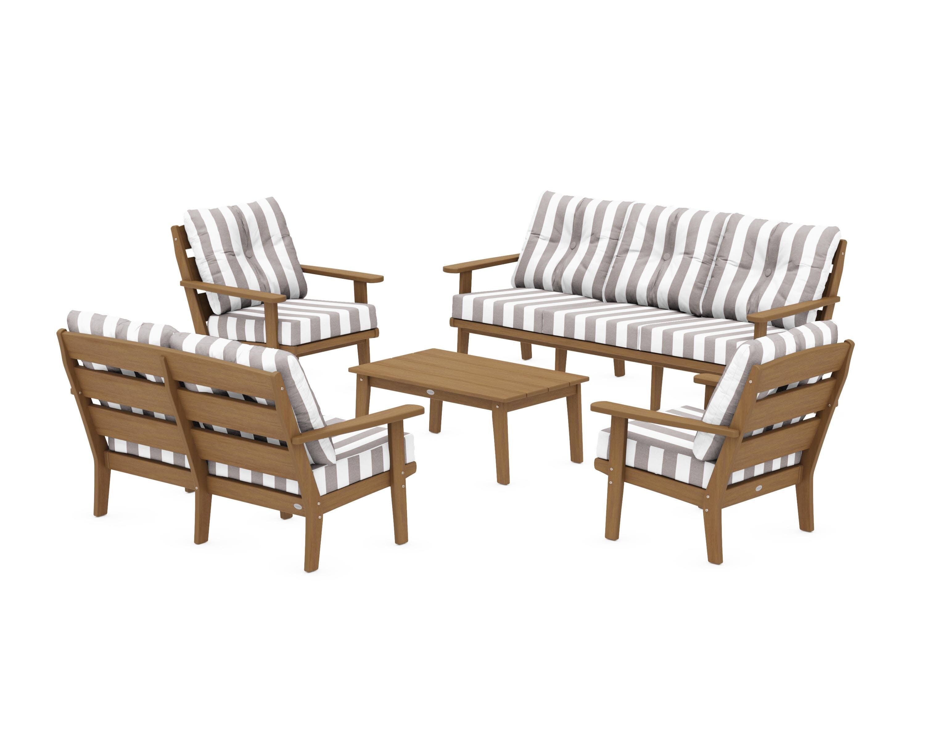 Lakeside 5-Piece Lounge Sofa Set in Natural / Cabana Stripe Grey Mist
