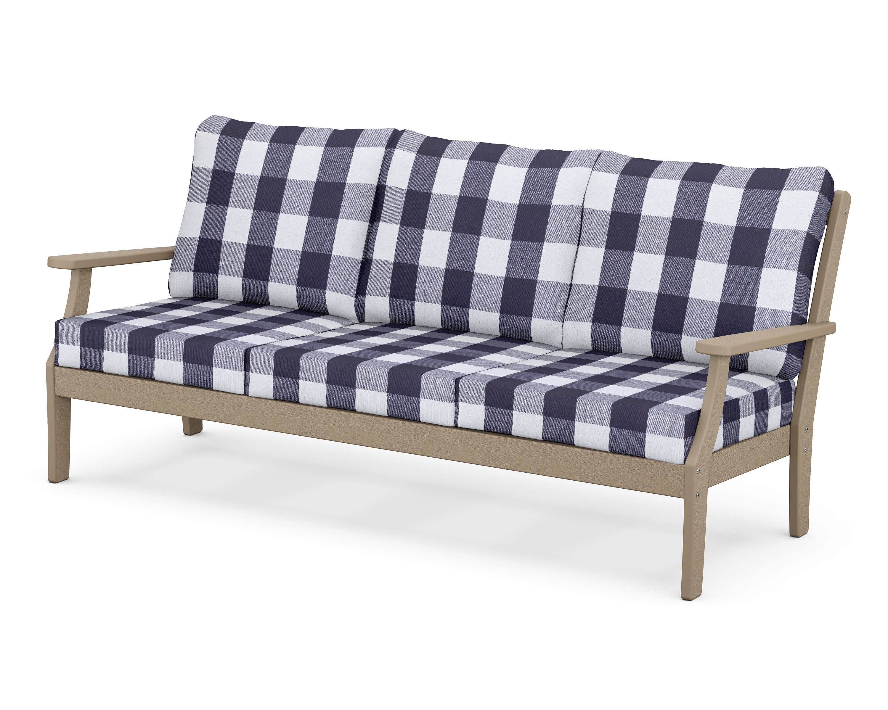 Braxton Deep Seating Sofa in Vintage Sahara / Buffalo Plaid Navy