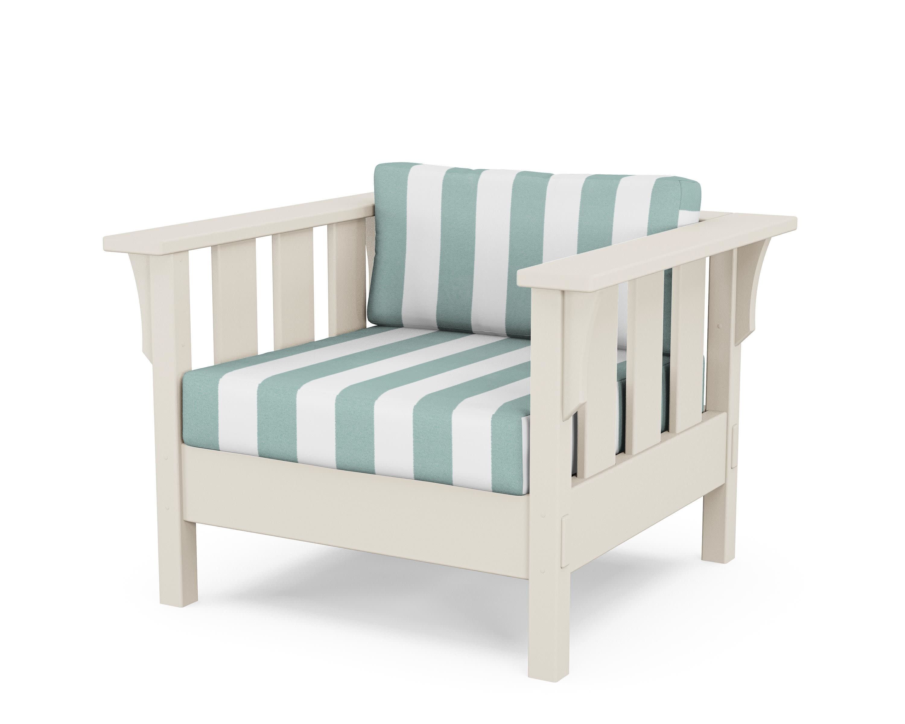 Acadia Deep Seating Chair in Sand / Cabana Stripe Glacier Spa
