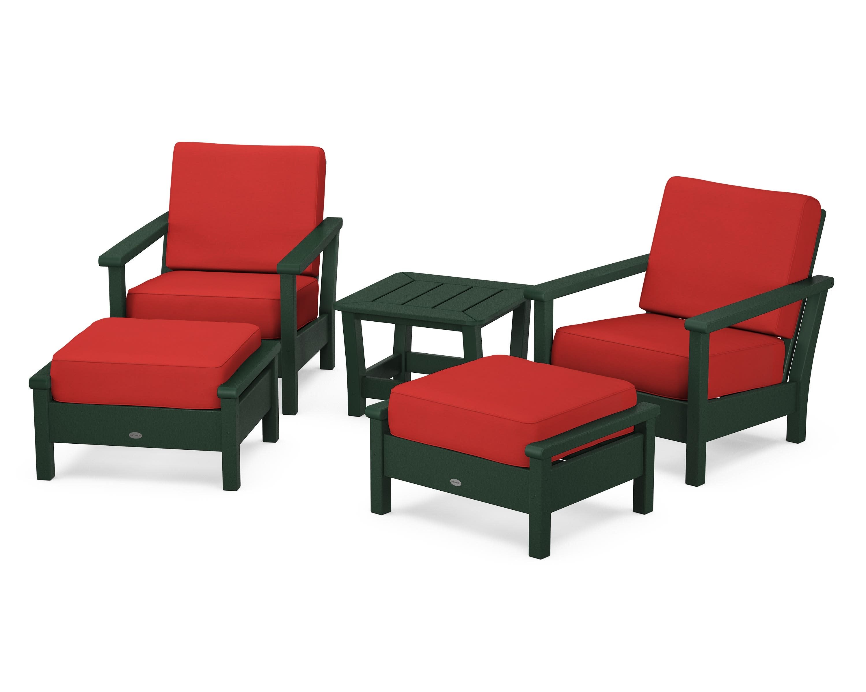 Harbour 5-Piece Deep Seating Chair Set in Green / Crimson Linen