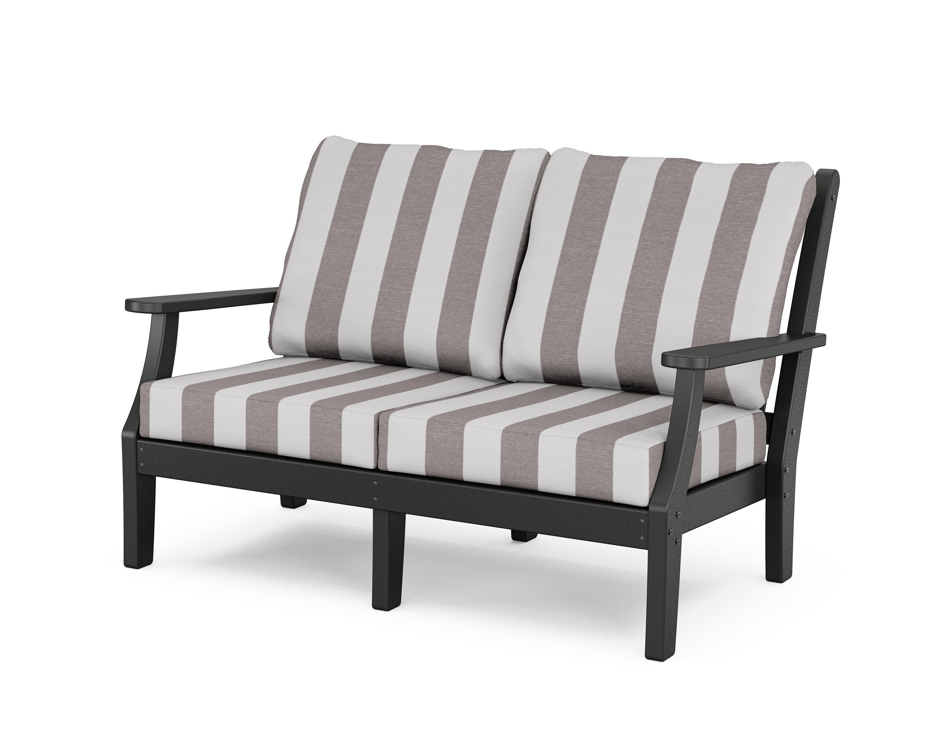 Wovendale Deep Seating Loveseat in Black / Cabana Stripe Grey Mist