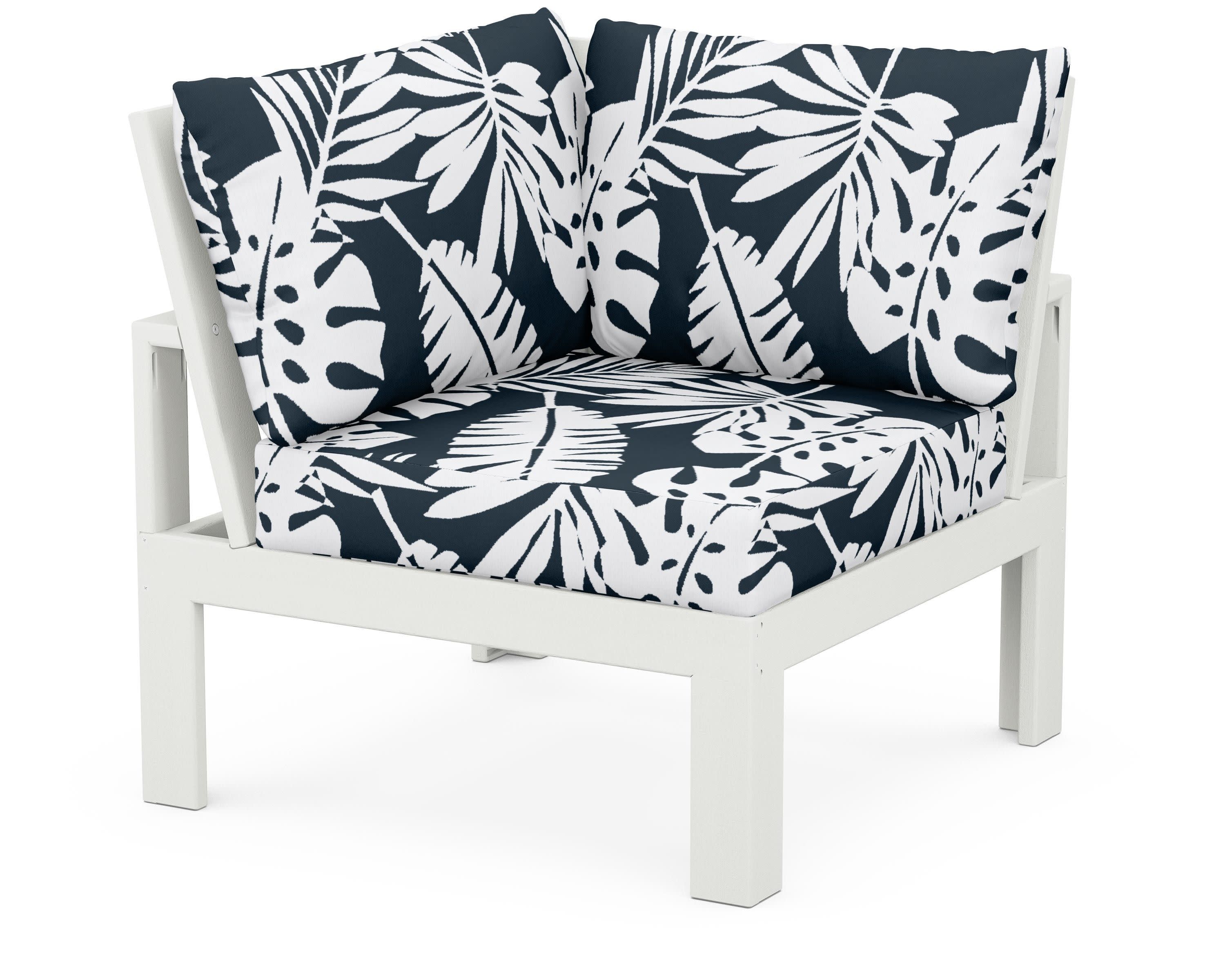 Modular Corner Chair in Vintage White / Leaf Marine Indigo