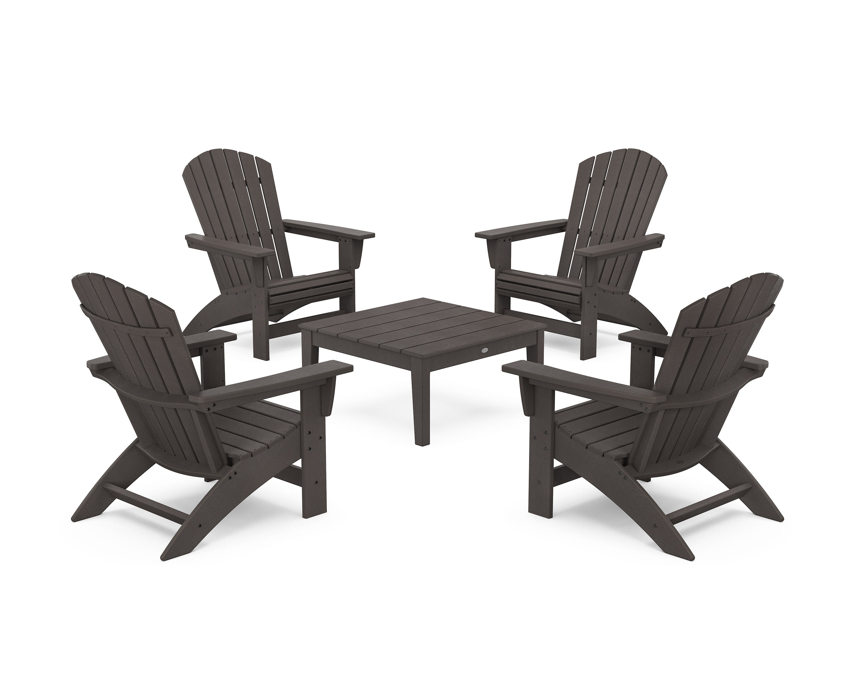 5-Piece Nautical Grand Adirondack Chair Conversation Group in Vintage Coffee