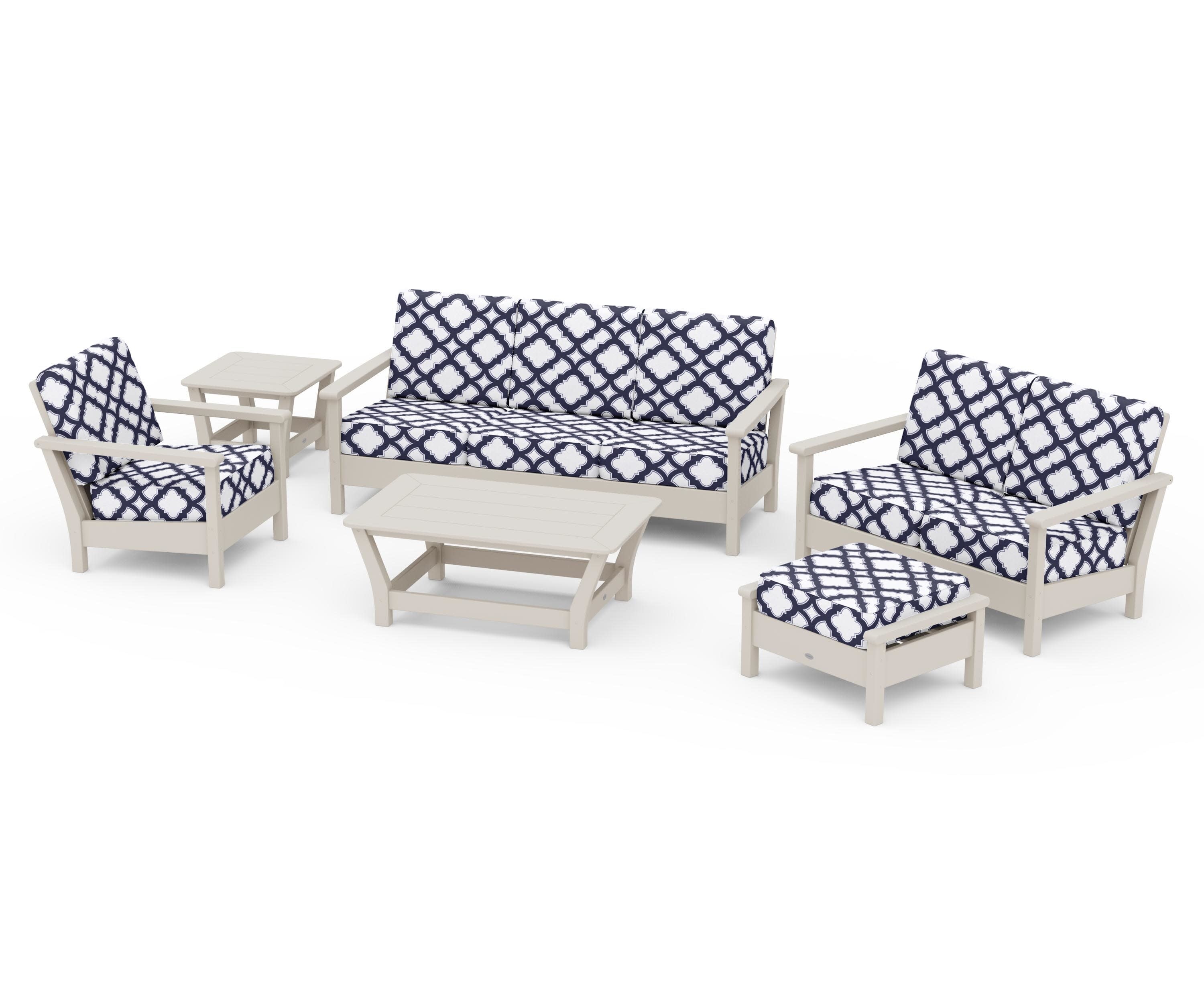 Harbour 6-Piece Outdoor Living Set in Sand / Trellis Navy