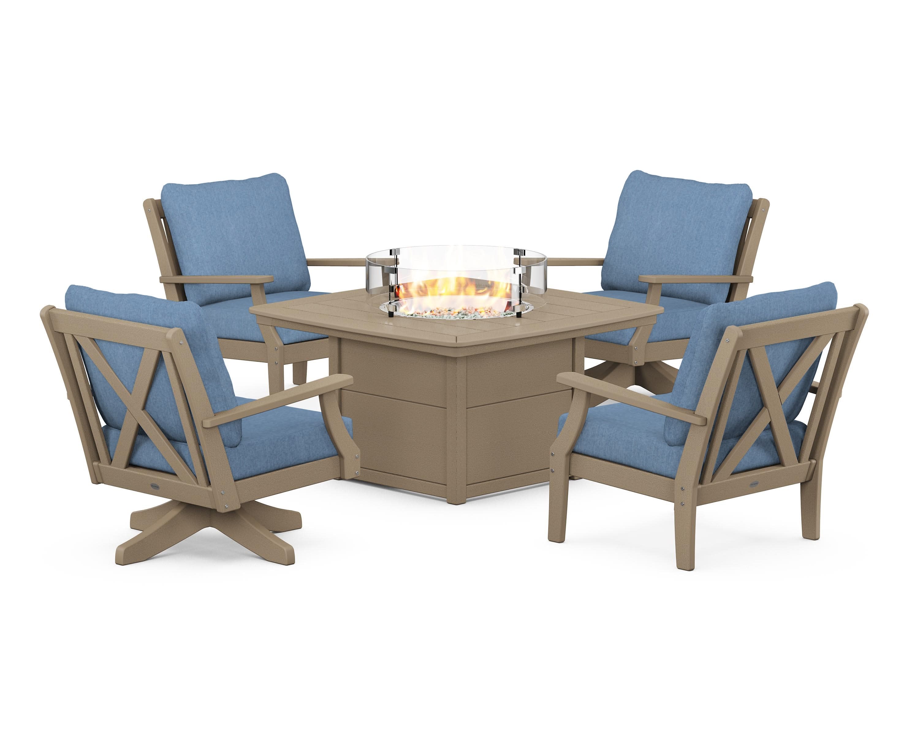 Braxton 5-Piece Deep Seating Set with Fire Table in Vintage Sahara / Sky Blue