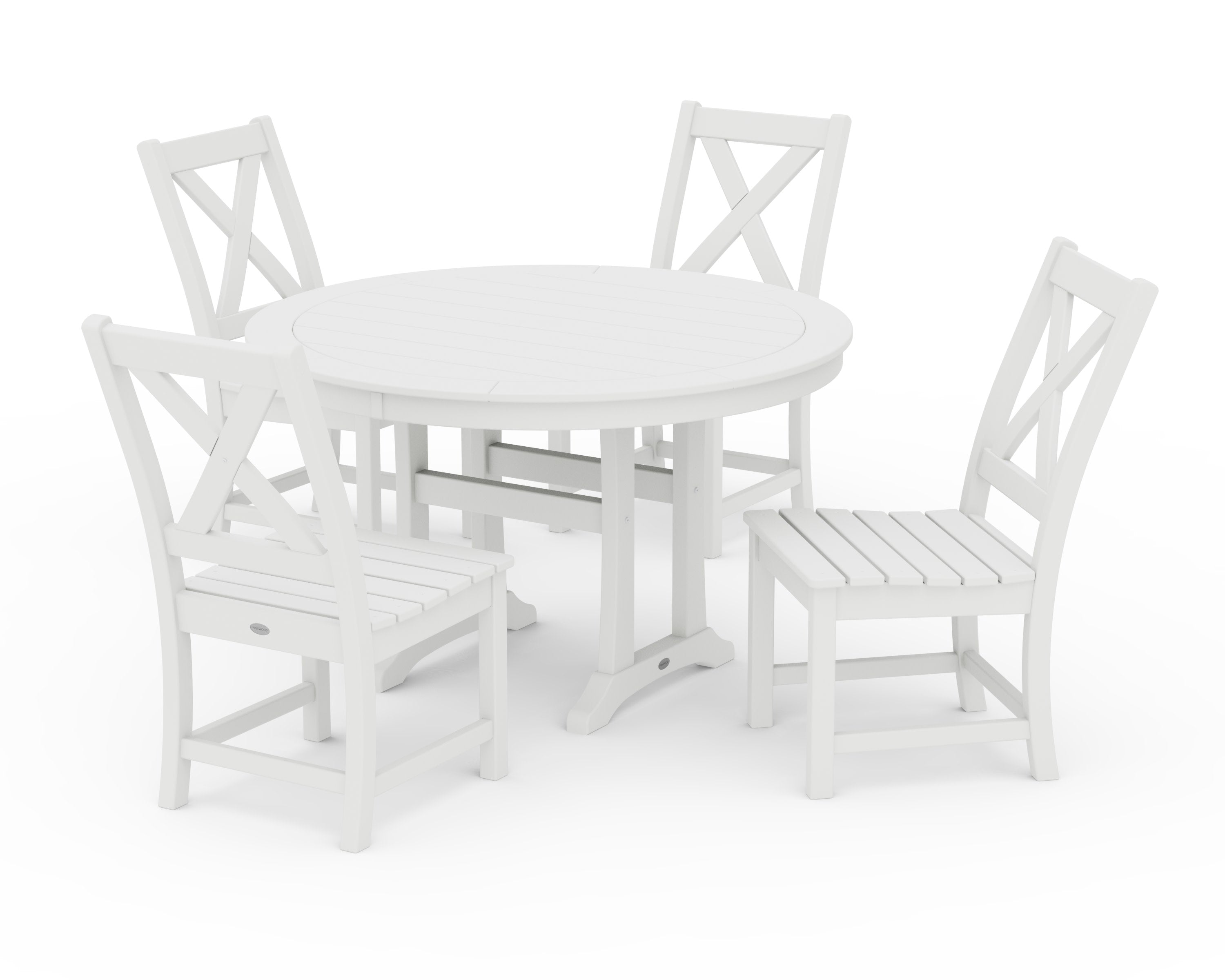 Braxton Side Chair 5-Piece Round Dining Set With Trestle Legs in White