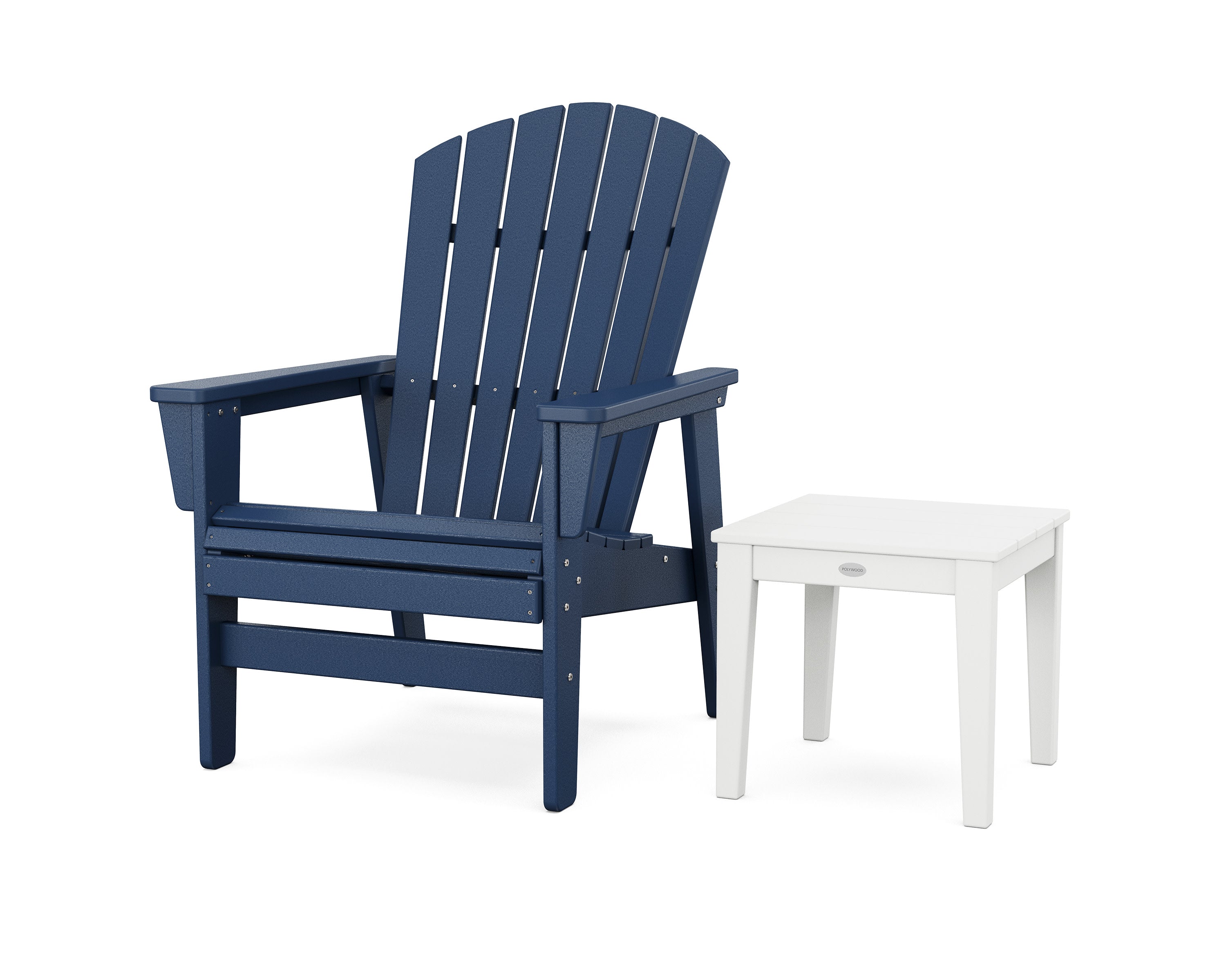 Nautical Grand Upright Adirondack Chair with Side Table in Navy / White