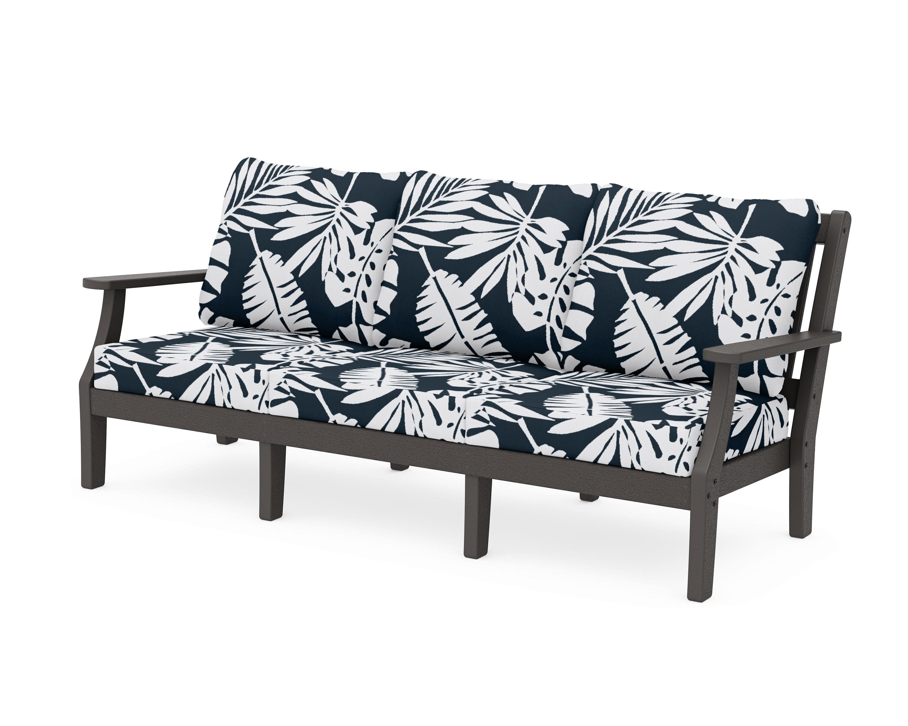 Chinoiserie Deep Seating Sofa in Vintage Coffee / Leaf Marine Indigo