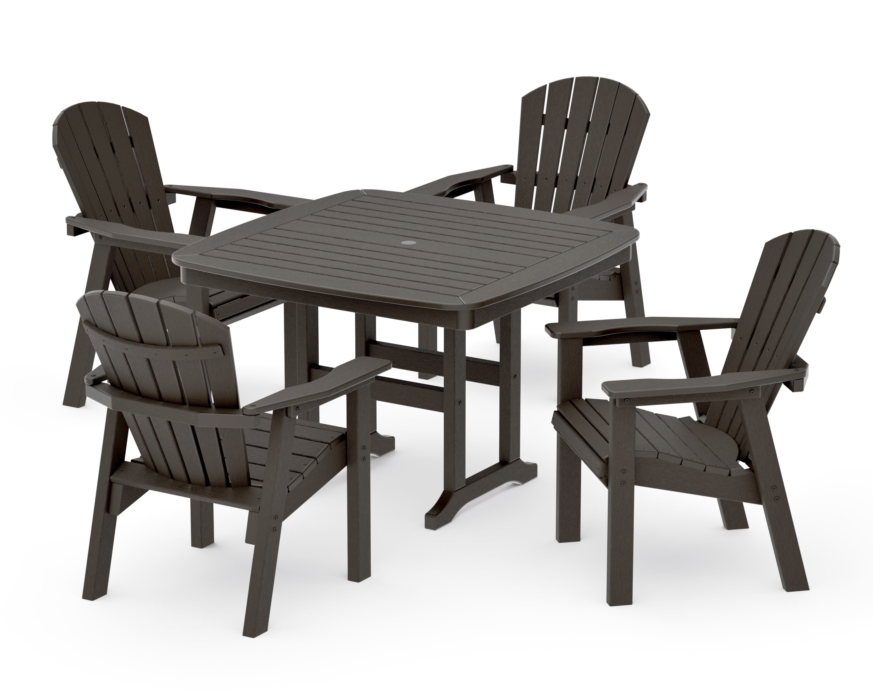 Seashell 5-Piece Dining Set with Trestle Legs in Vintage Coffee