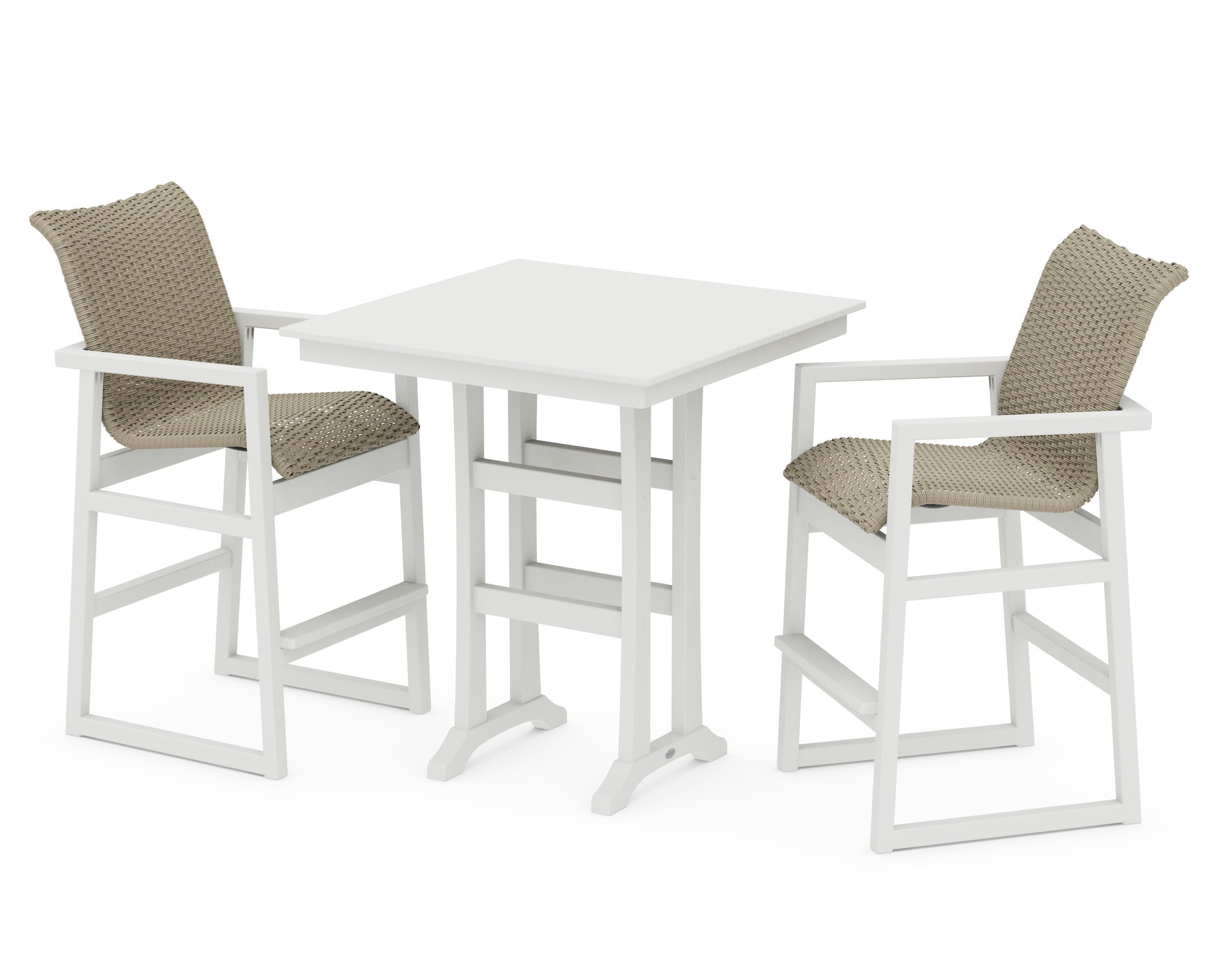 EDGE Woven 3-Piece Farmhouse Bar Set with Trestle Legs in White / Dune Grass